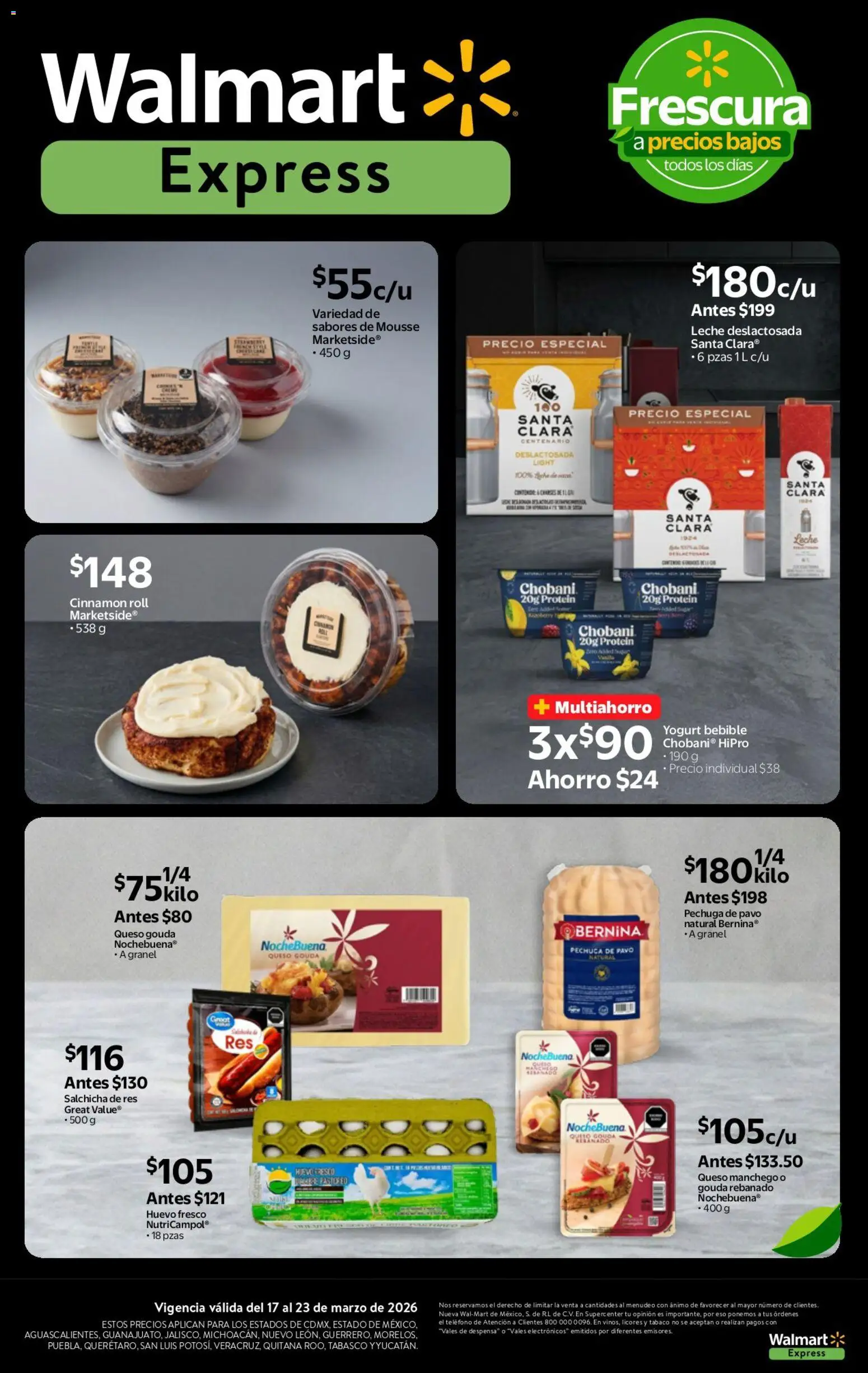 Nuevas ofertas de Walmart Express válidas en toda la República Mexicana desde el 17.03.2026. ¡Encuentra las mejores ofertas en Walmart Express folleto! | Página: 4 | Productos: Salchicha, Leche, Queso, Despensa