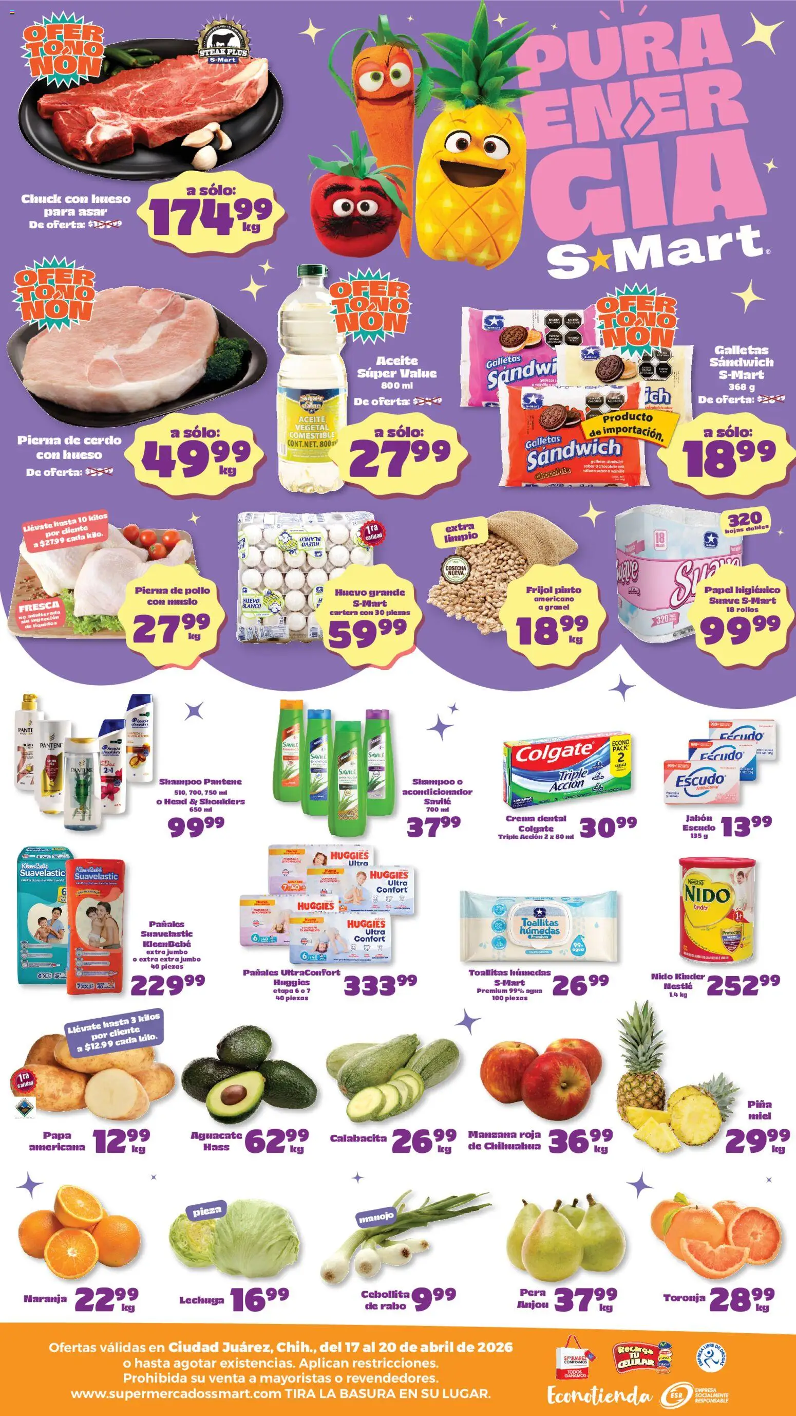 Nuevas ofertas de S-Mart válidas en toda la República Mexicana desde el 17.04.2026. ¡Encuentra las mejores ofertas en S-Mart folleto Juárez! | Página: 2 | Productos: Pera, Huevo, Aguacate, Chocolate