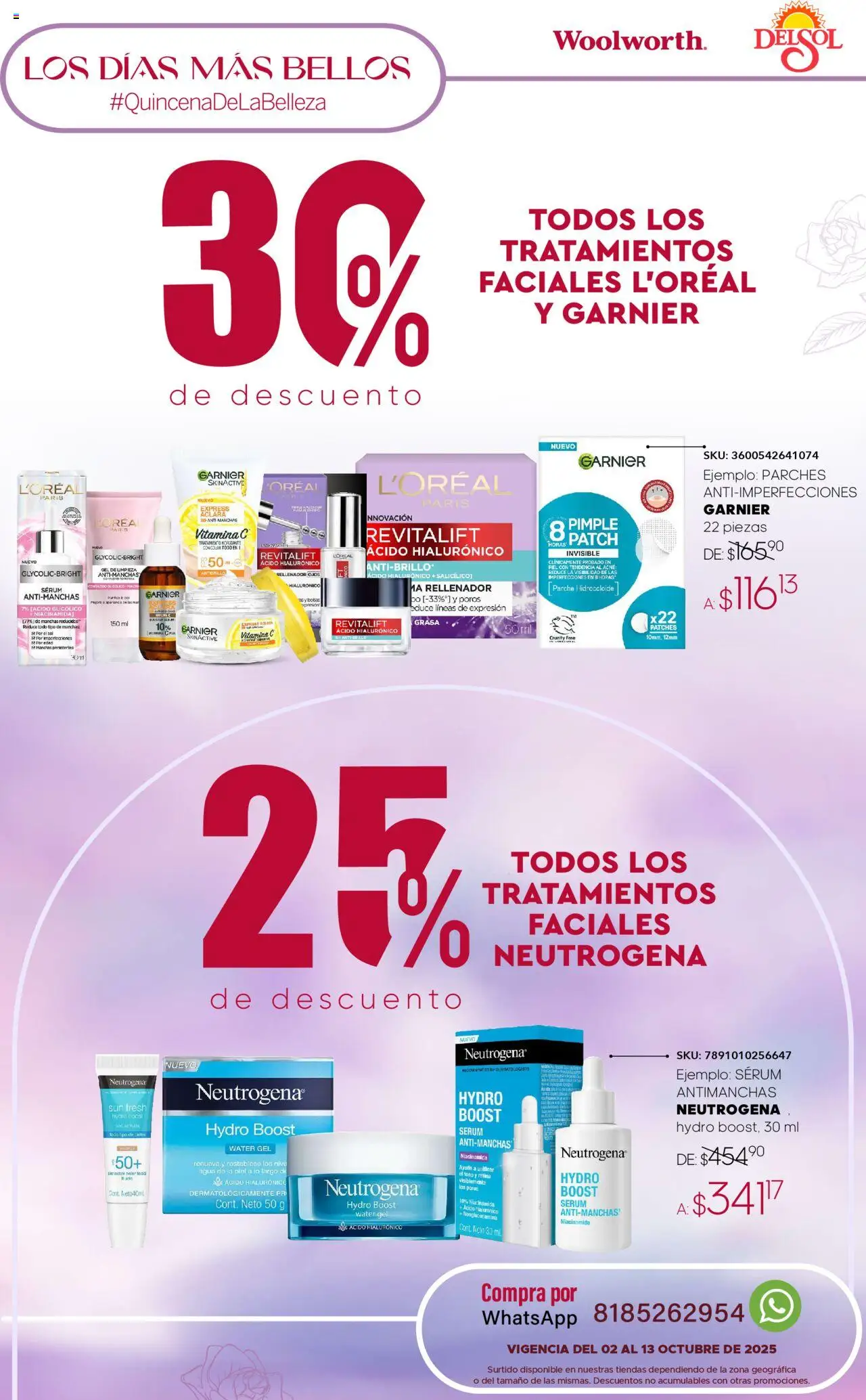 Nuevas ofertas de Del Sol y Woolworth válidas en toda la República Mexicana desde el 02.10.2025. ¡Encuentra las mejores ofertas en Del Sol y Woolworth - Catálogo Quincena de la Belleza Octubre! | Página: 34 | Productos: Serum, Agua