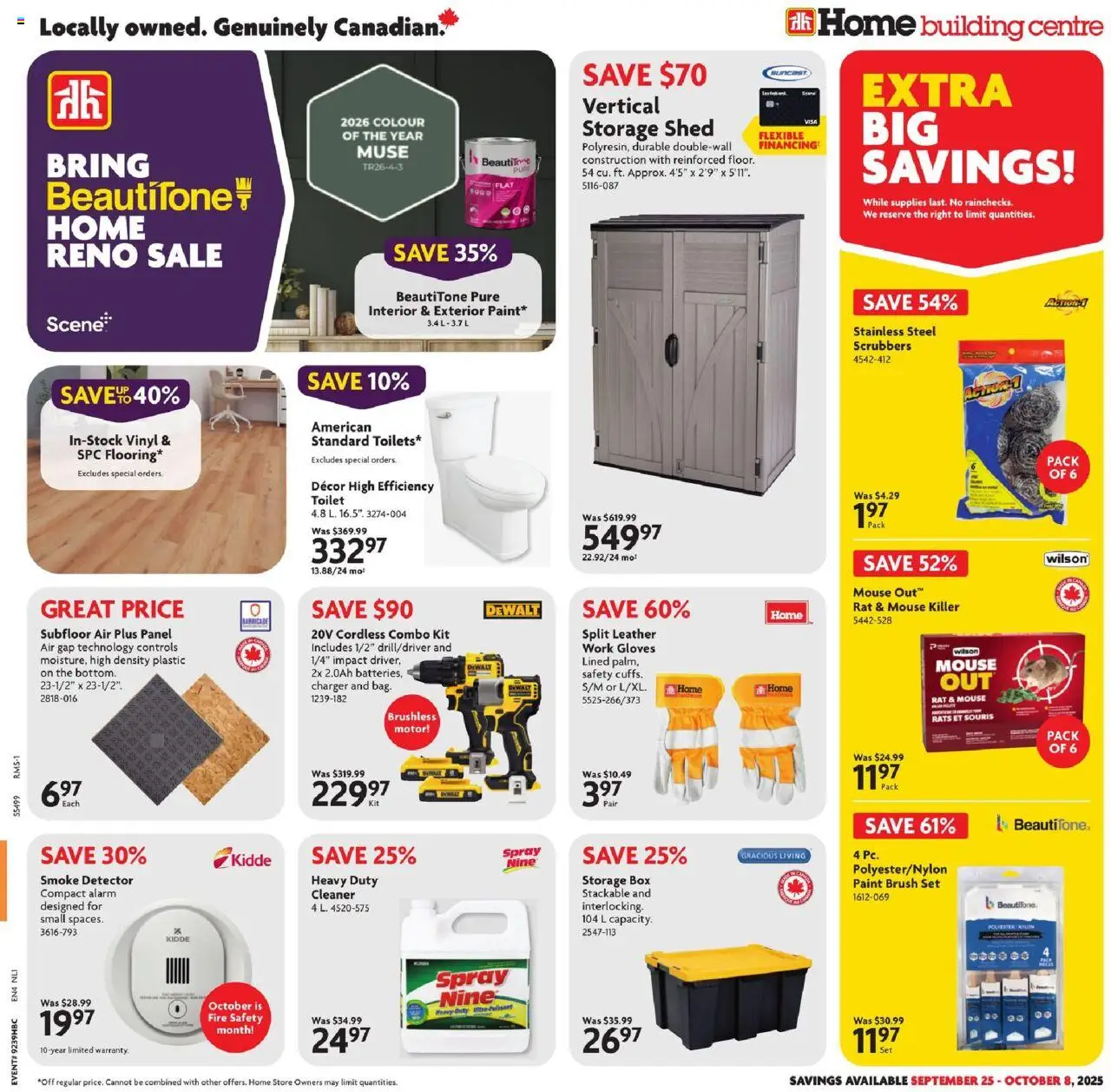 Home Hardware flyer valid from 25.09.2025 | Page: 1 | Products: Gloves, Mouse, Brush, Box
