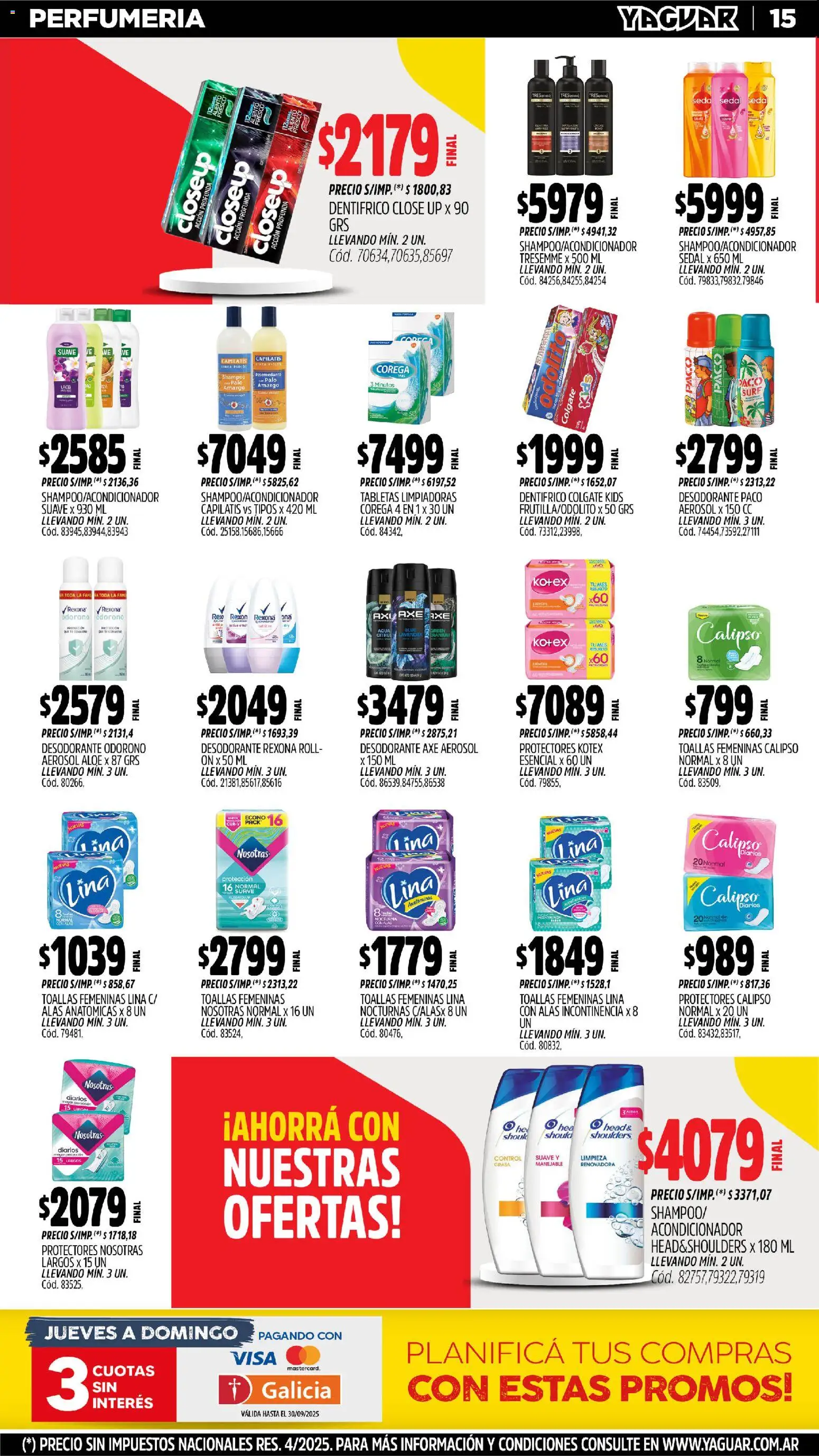 Yaguar - Misiones │ válido desde el 27.10.2025 | Página: 15 | Productos: Toallas, Shampoo, Desodorante, Agua