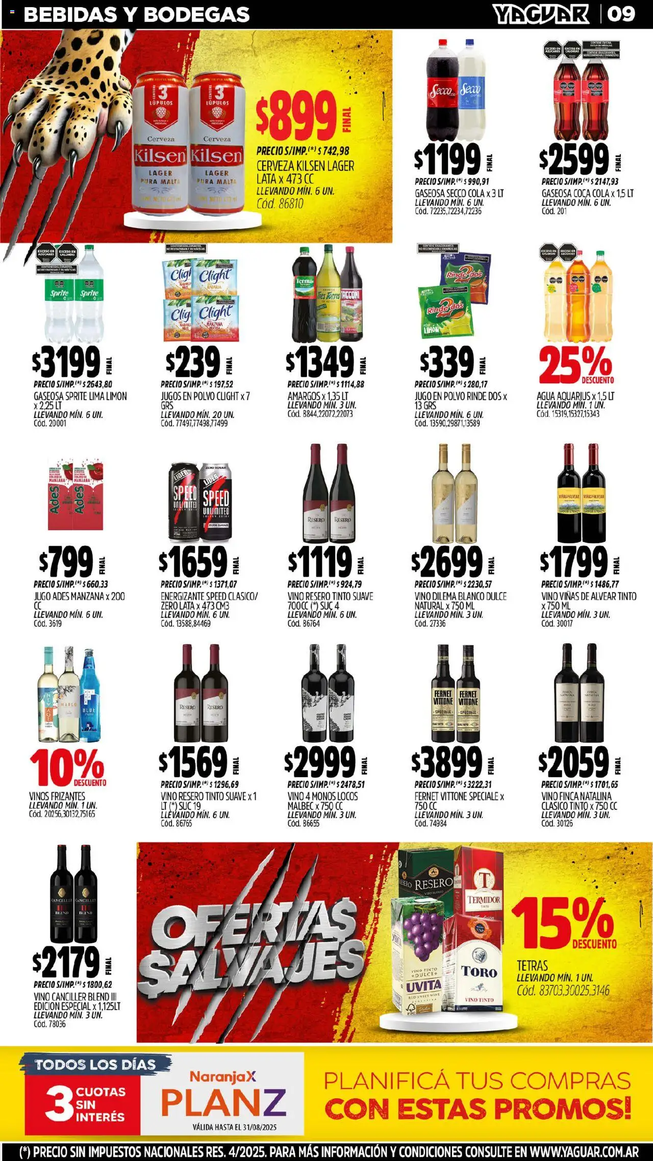 Yaguar - San Juan │ válido desde el 11.08.2025 | Página: 8 | Productos: Fernet, Gaseosa, Lima, Manzana