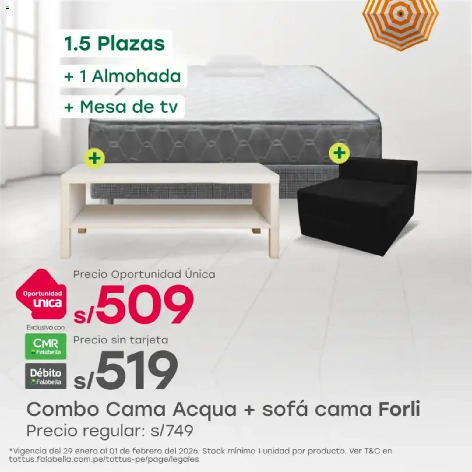 Catálogo Tottus válido desde 29.01.2026 | Página: 4 | Productos: Cama, Almohada, Sofá, Mesa