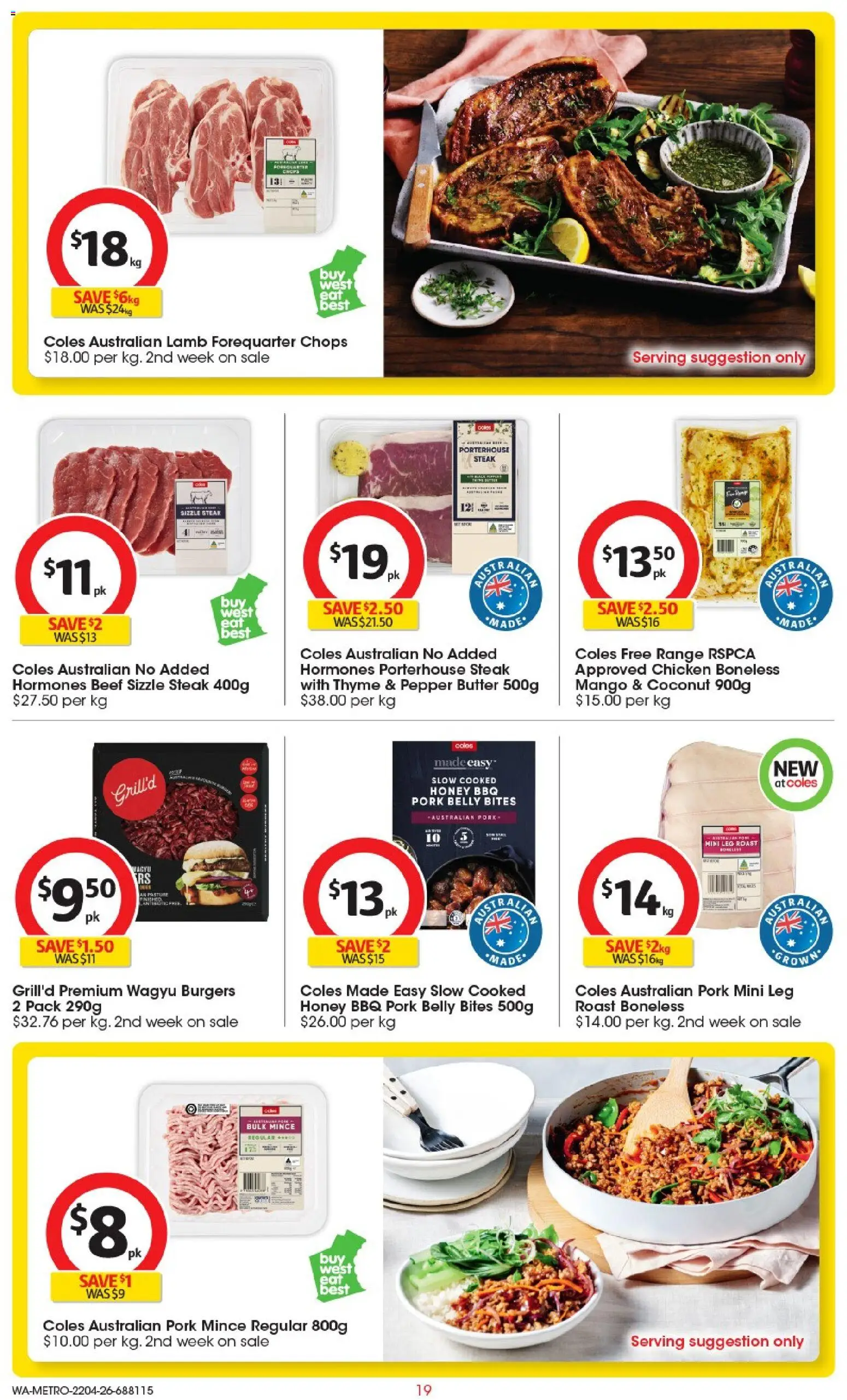 Coles catalogue - valid from 22.04.2026 | Page: 19 | Products: Chicken, Pork, Lamb, Steak