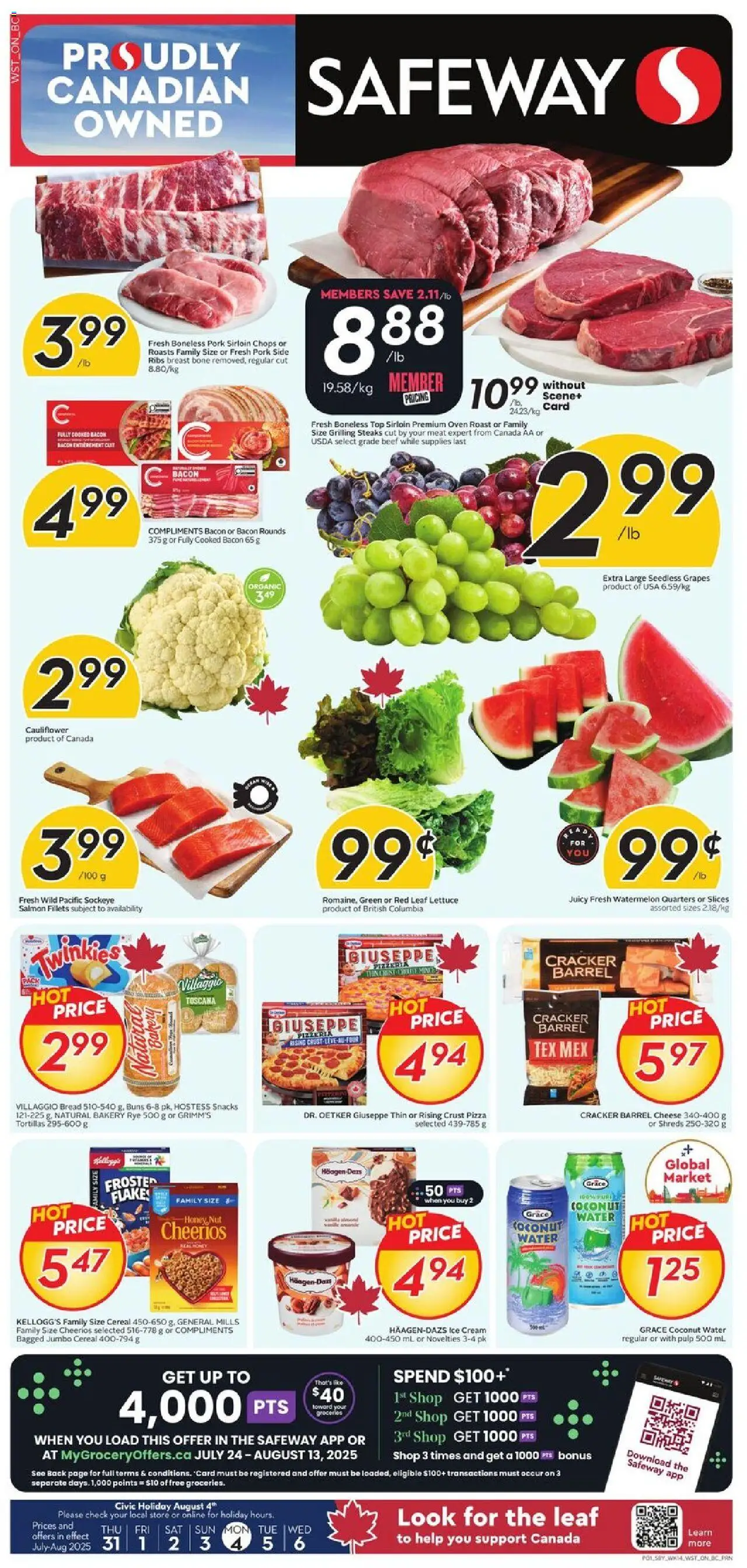 Safeway flyer valid from 31.07.2025 | Page: 1 | Products: Beef, Cream, Bakery, Pizza