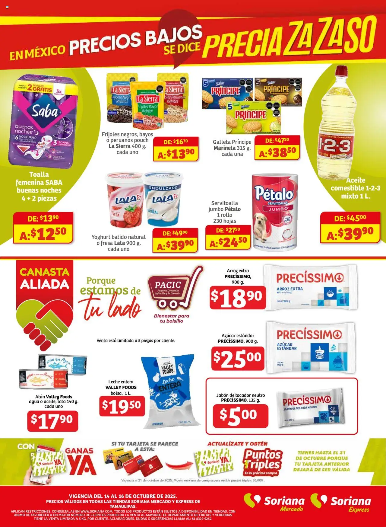 Nuevas ofertas de Soriana válidas en toda la República Mexicana desde el 14.10.2025. ¡Encuentra las mejores ofertas en Soriana - Frescos del Mandado Mercado: Tamaulipas! | Página: 3 | Productos: Fresa, Aceite, Toalla, Toallas