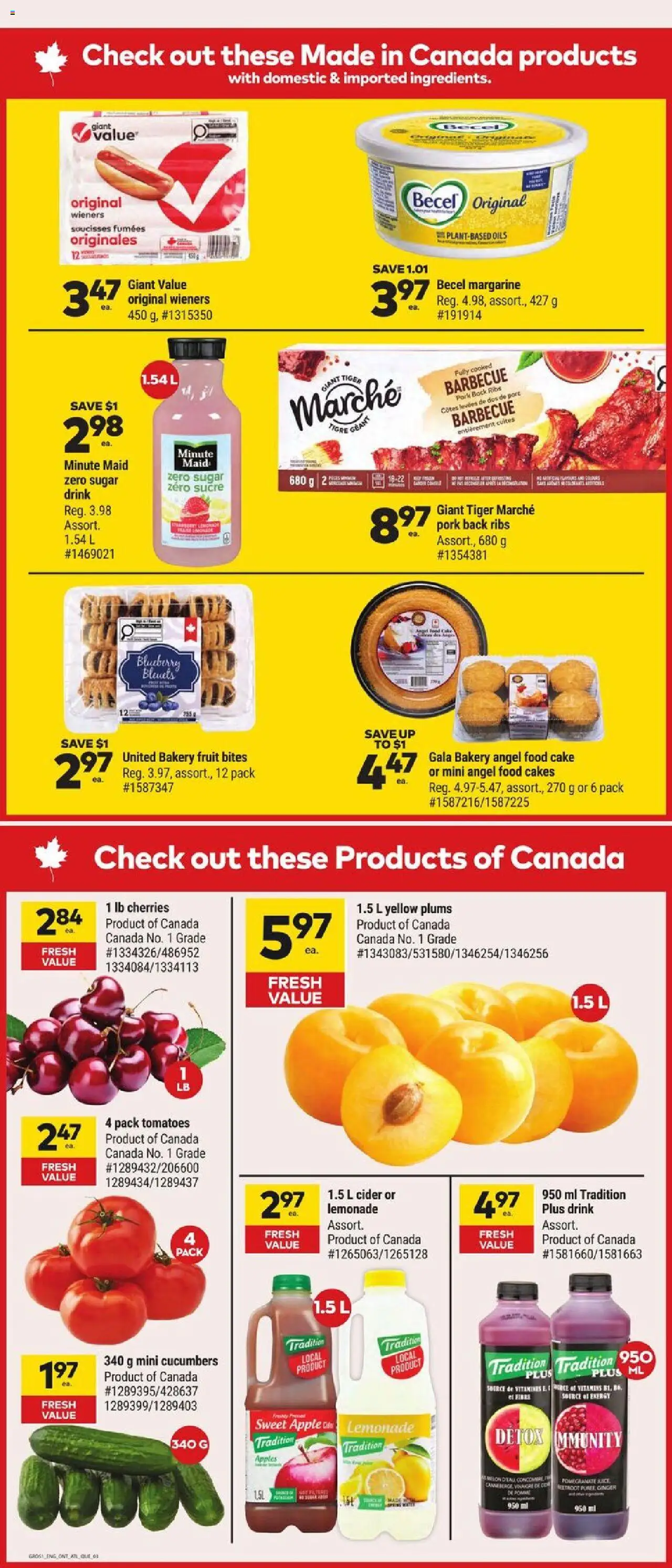 Giant Tiger flyer valid from 23.07.2025 | Page: 3 | Products: Cucumbers, Bakery, Pork, Tomatoes