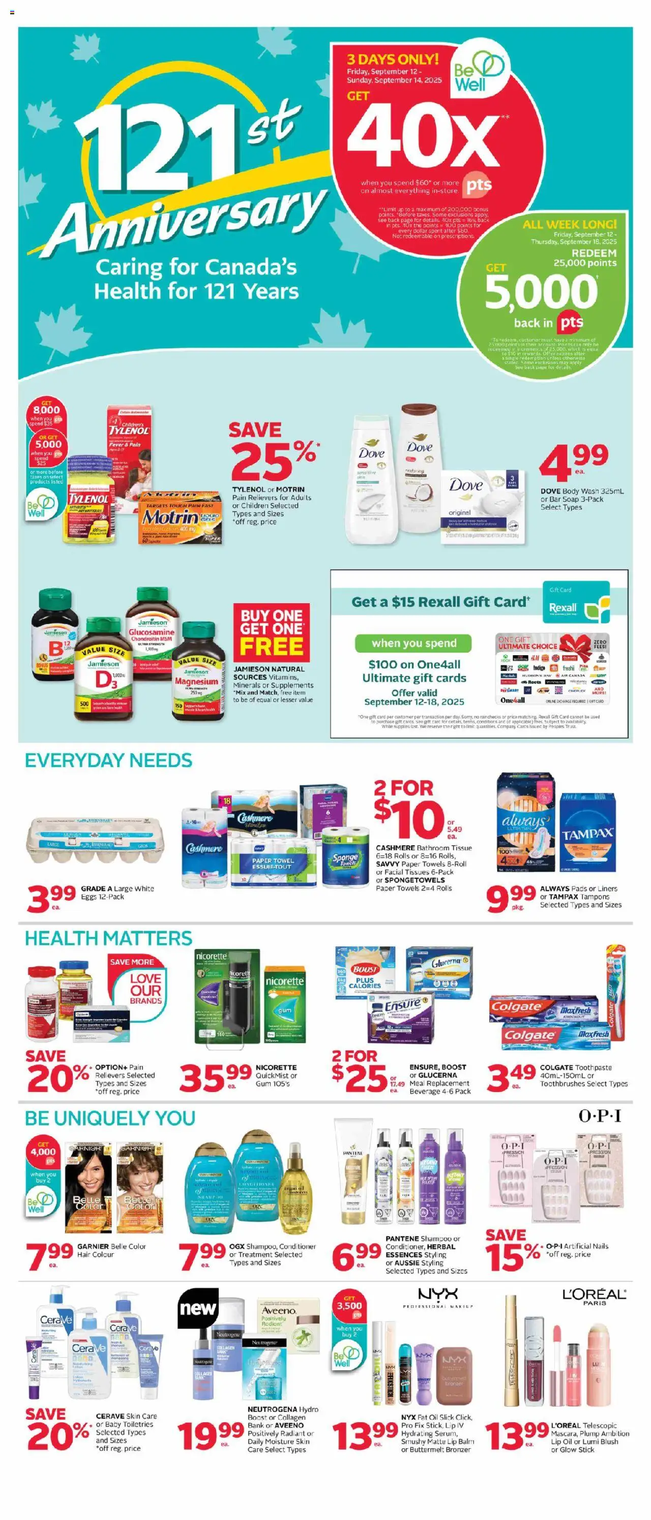 Rexall flyer valid from 12.09.2025 | Page: 2 | Products: Bronzer, Shampoo, Body wash, Toothpaste