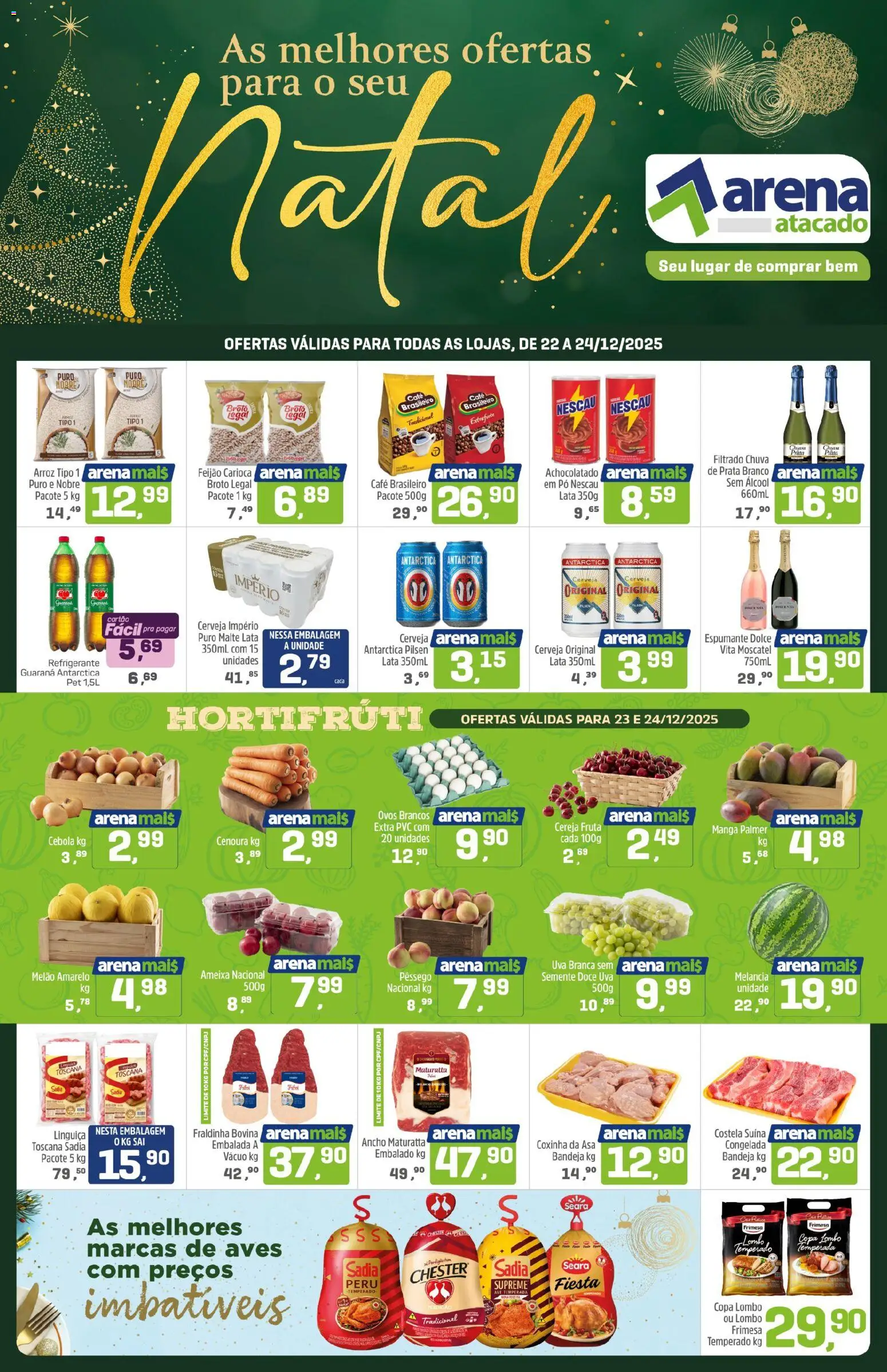 Arena Atacado Folheto - válido de 22.12.2025 | Página: 1 | Produtos: Ancho Maturatta, Melancia, Pêssego, Lombo