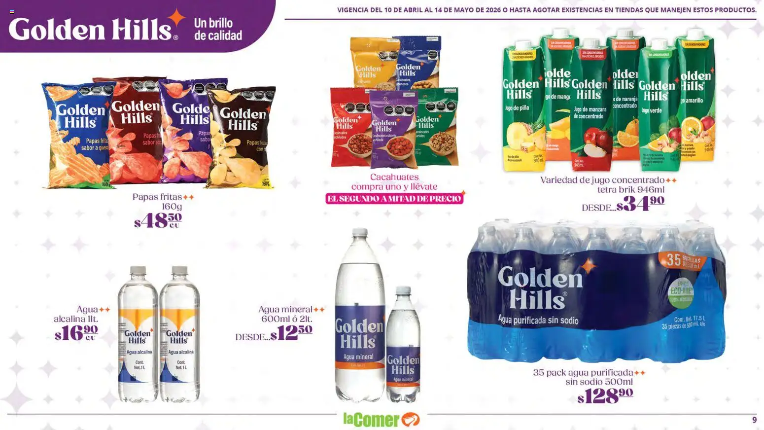 Nuevas ofertas de La Comer válidas en toda la República Mexicana desde el 10.04.2026. ¡Encuentra las mejores ofertas en La Comer folleto Golden Hills! | Página: 9 | Productos: Manzana, Queso, Brillo, Jugo