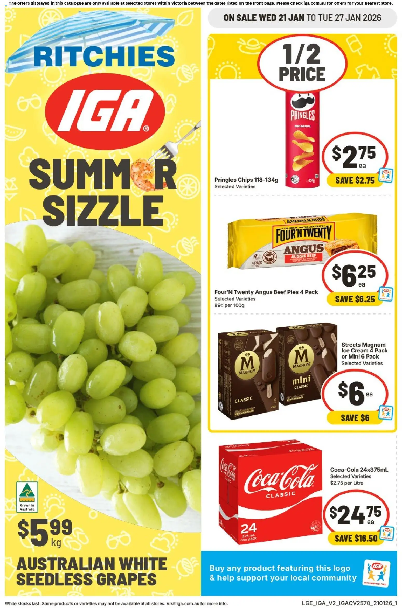 IGA catalogue - valid from 21.01.2026 | Page: 1 | Products: Beef, Chips, Ice cream, Pies