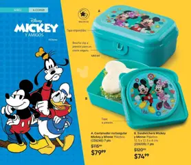 Vista previa de A. Contenedor rectangular Mickey y Minnie Plástico., Rectangular container with Mickey and Minnie design, made of plastic. 480 ml, nuevo folleto de la tienda, válido en México a partir del 02.04.2026 | Página: 188 | Productos: Sandwichera, Contenedor
