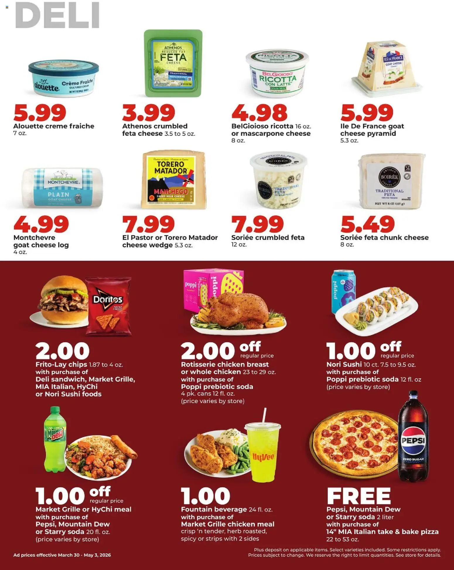 HyVee Monthly - valid from 30.03.2026 | Page: 12 | Products: Cheese, Pizza, Chips, Cream