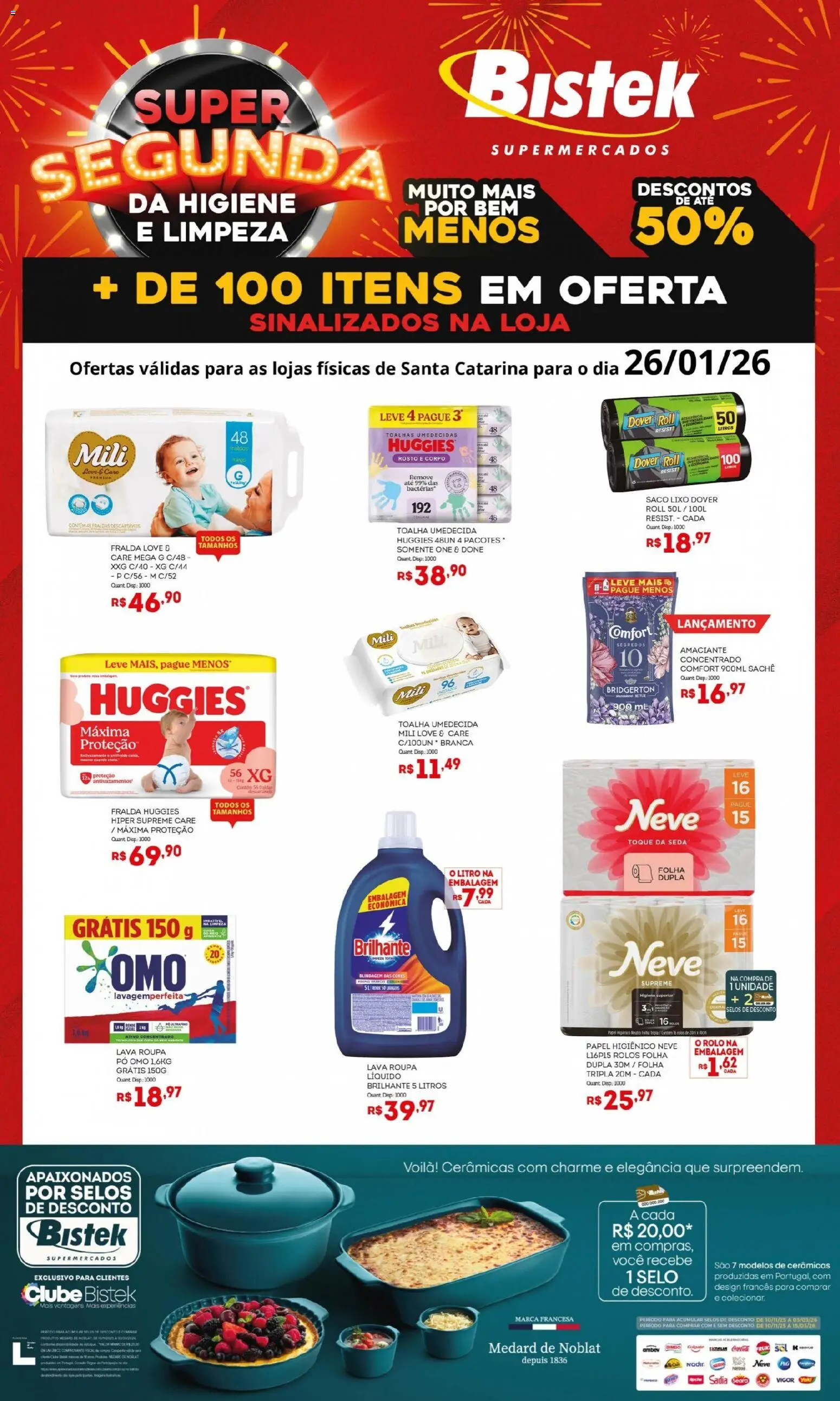 Bistek Supermercados Folheto - válido de 26.01.2026 | Página: 1 | Produtos: Rolo, Fraldas, Toalha umedecida, Amaciante