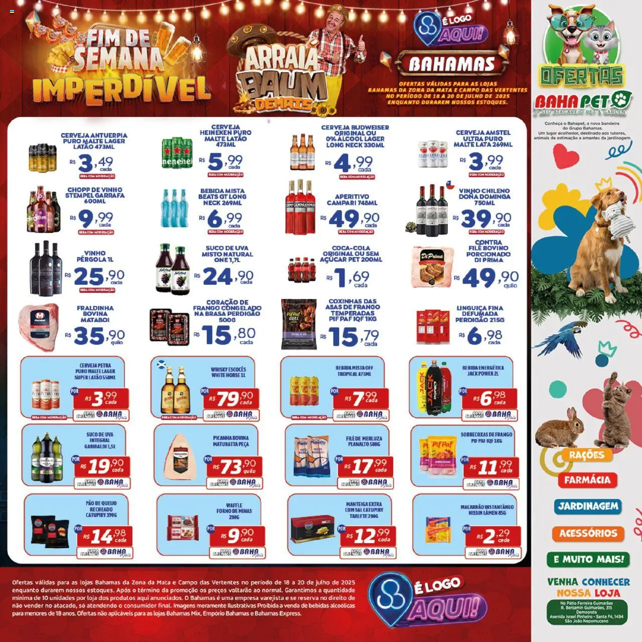 Bahamas Supermercados Folheto - válido de 18.07.2025 | Página: 1 | Produtos: Queijo, Suco, Sal, Pão de queijo