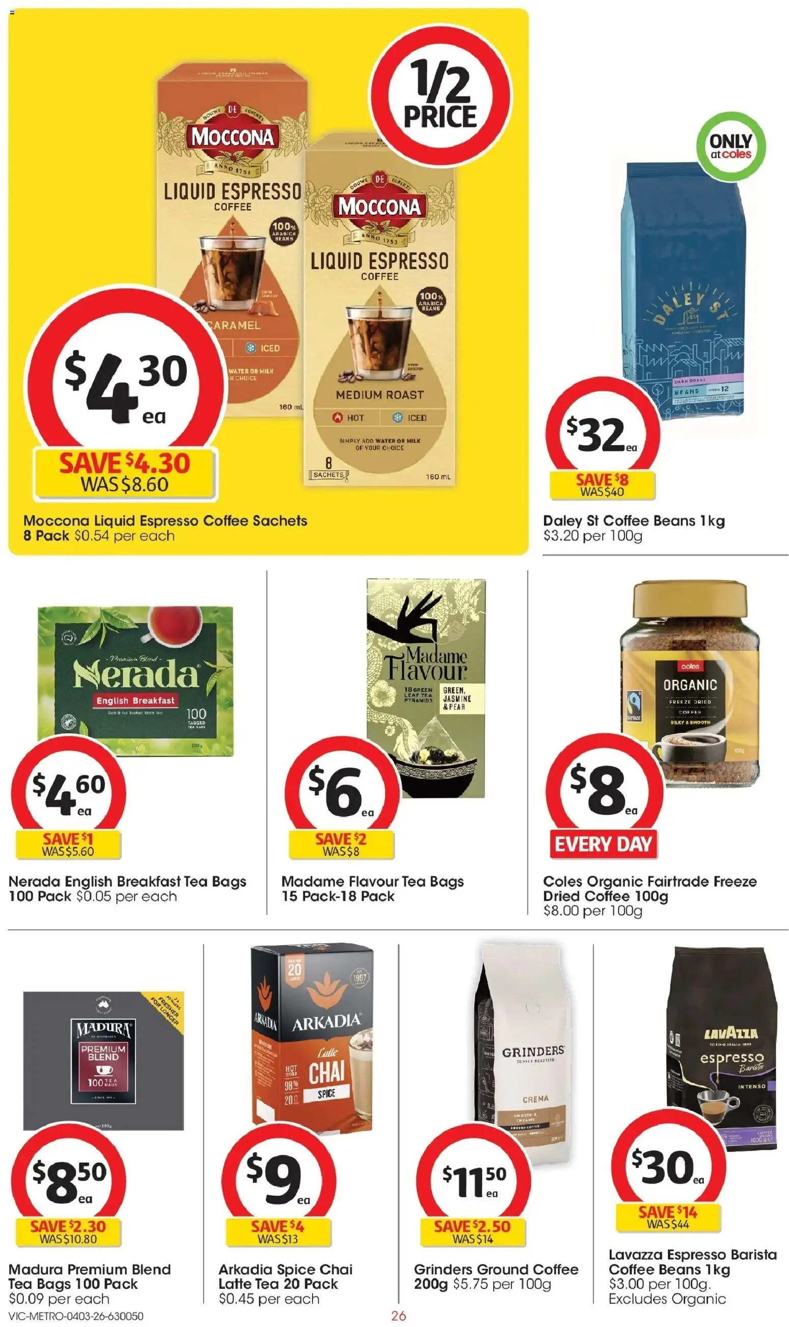 Coles catalogue - valid from 04.03.2026 | Page: 26 | Products: Coffee, Tea, Pear, Moccona