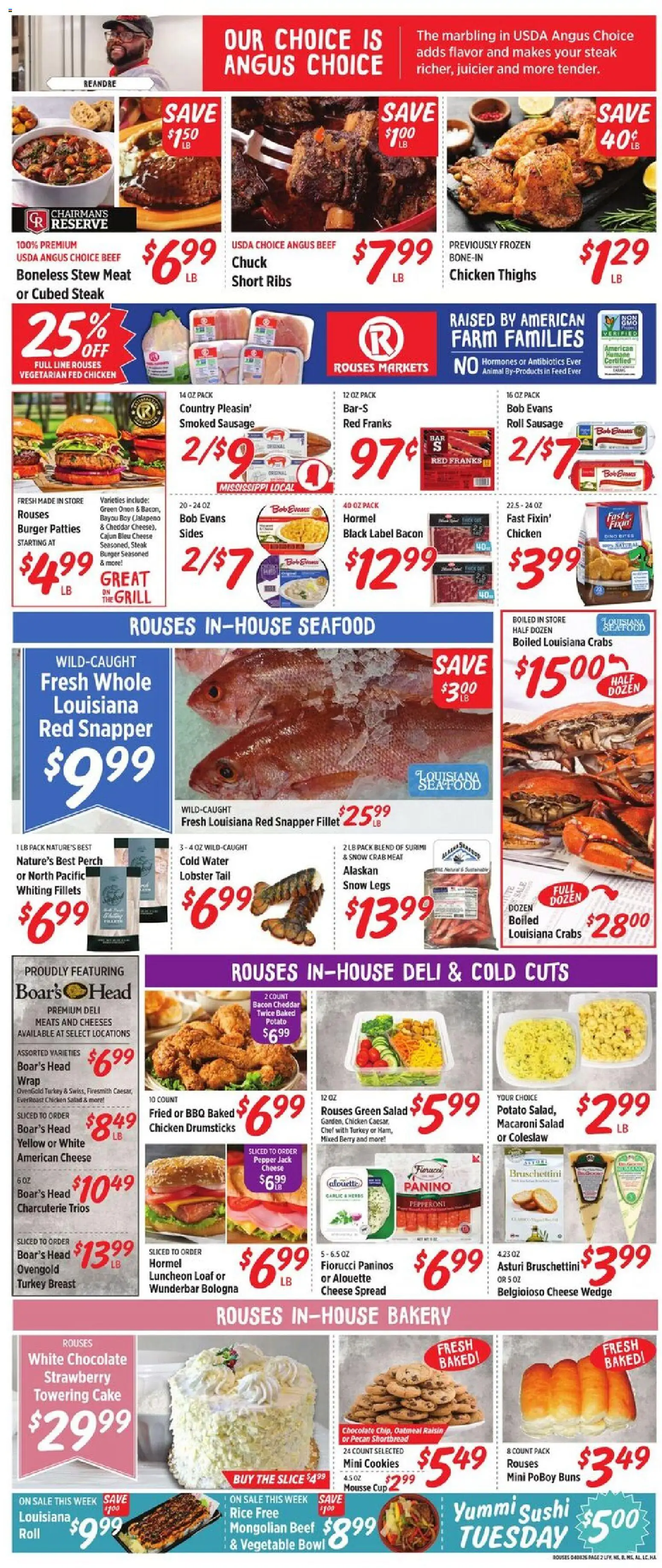 Rouses Weekly Ad - AL - valid from 08.04.2026 | Page: 4 | Products: Chocolate, Beef, Seafood, Onion