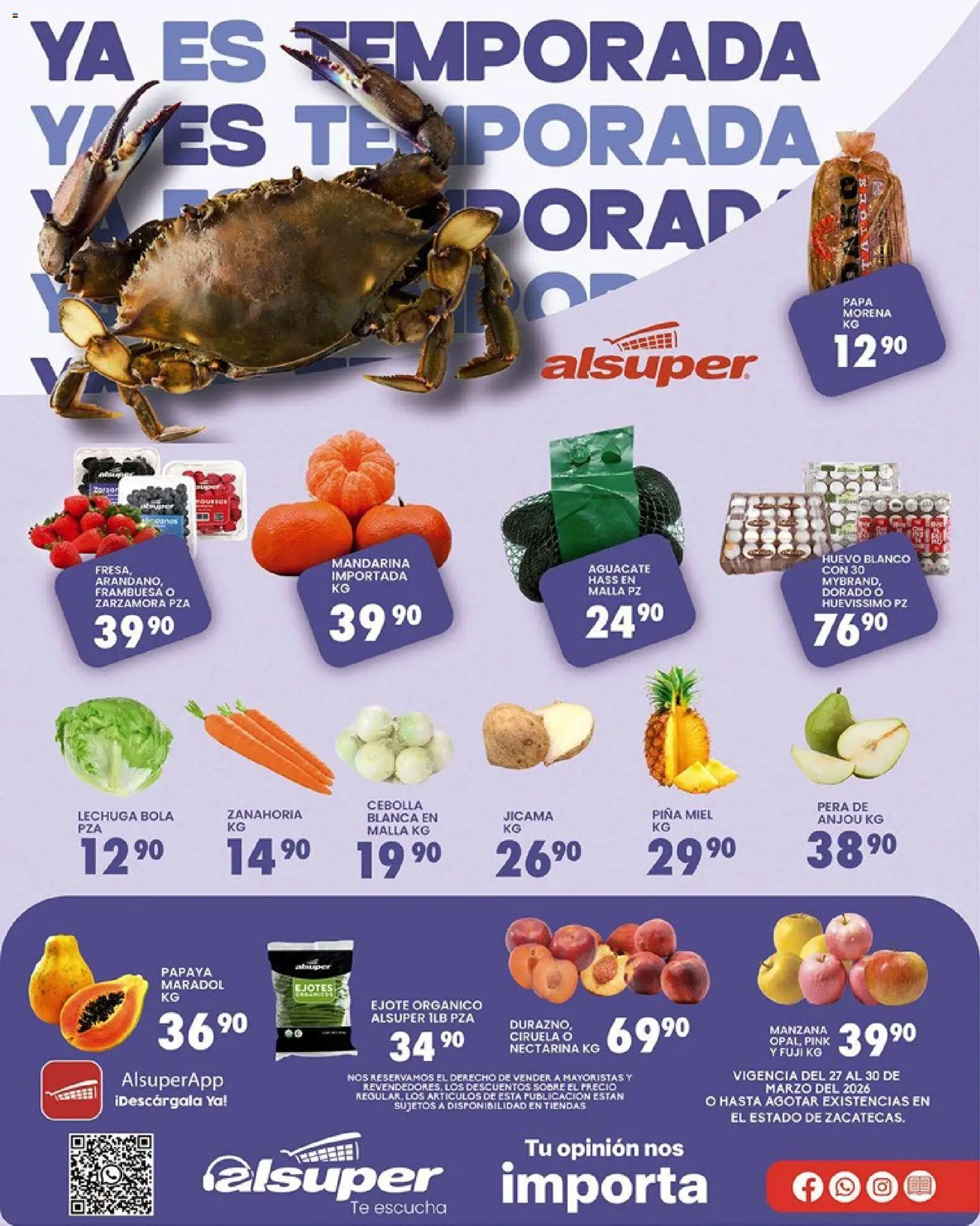 Nuevas ofertas de Alsuper válidas en toda la República Mexicana desde el 27.03.2026. ¡Encuentra las mejores ofertas en Alsuper folleto Calera! | Página: 1 | Productos: Huevo, Piña, Malla, Sobre