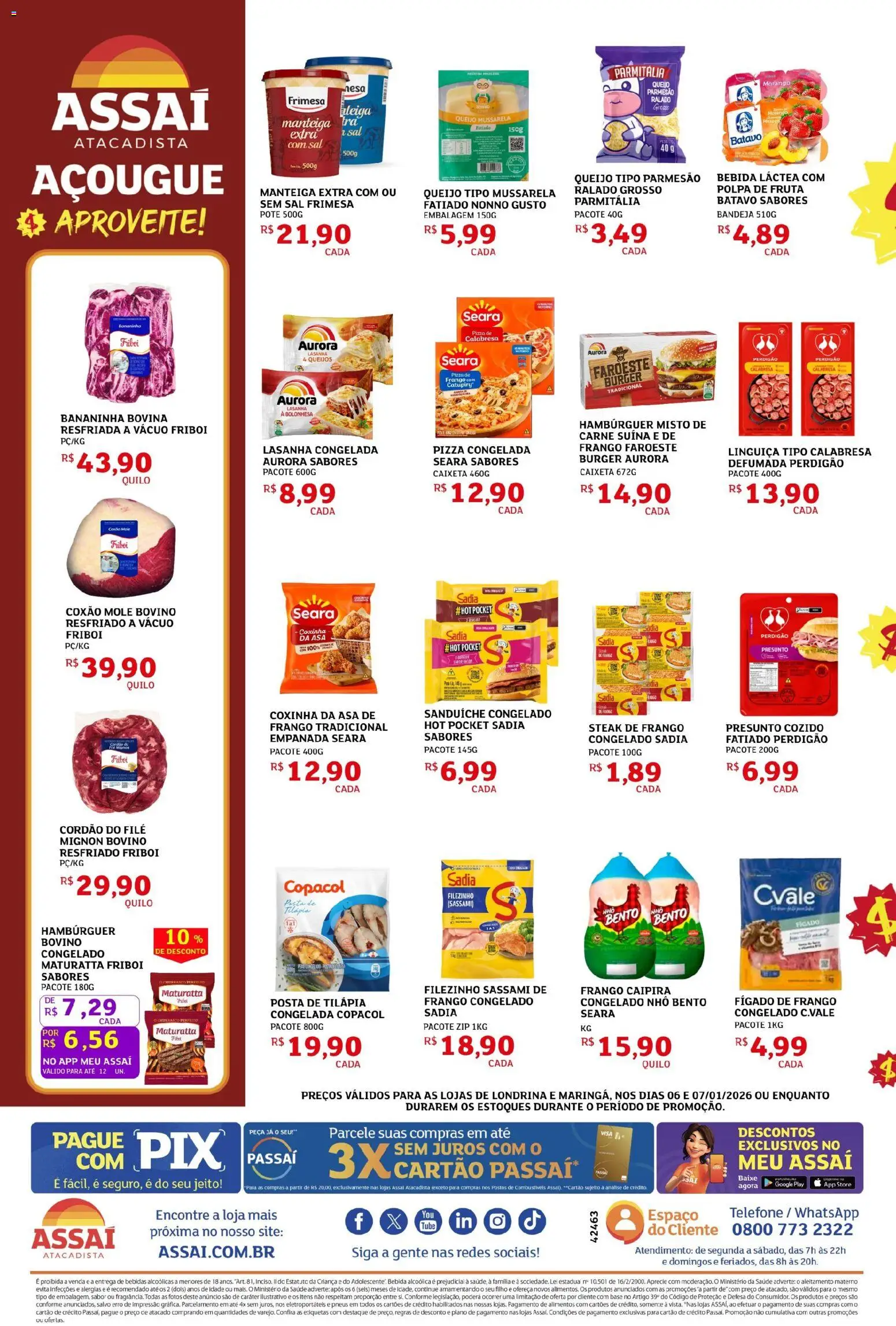 Assaí Atacadista Folheto - válido de 06.01.2026 | Página: 2 | Produtos: Filé mignon, Tilápia, Pizza, Carne