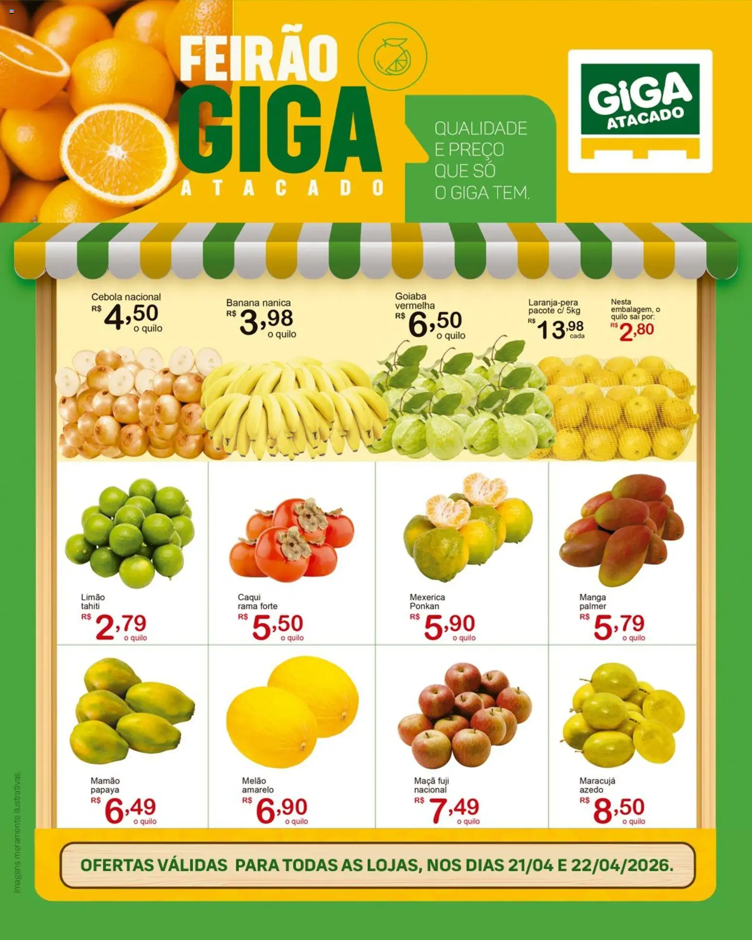 GIGA Atacado Folheto - válido de 21.04.2026 | Página: 1 | Produtos: Maracujá, Melão, Cebola, Mamão