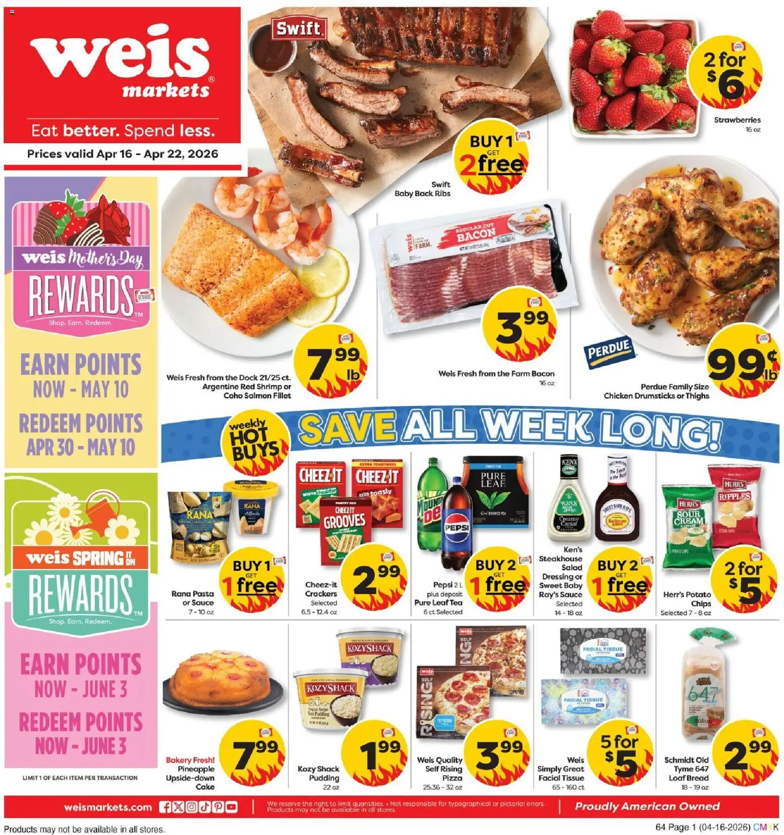 Weis Weekly Circular - NY - valid from 16.04.2026 | Page: 1 | Products: Bread, Pineapple, Strawberries, Chips