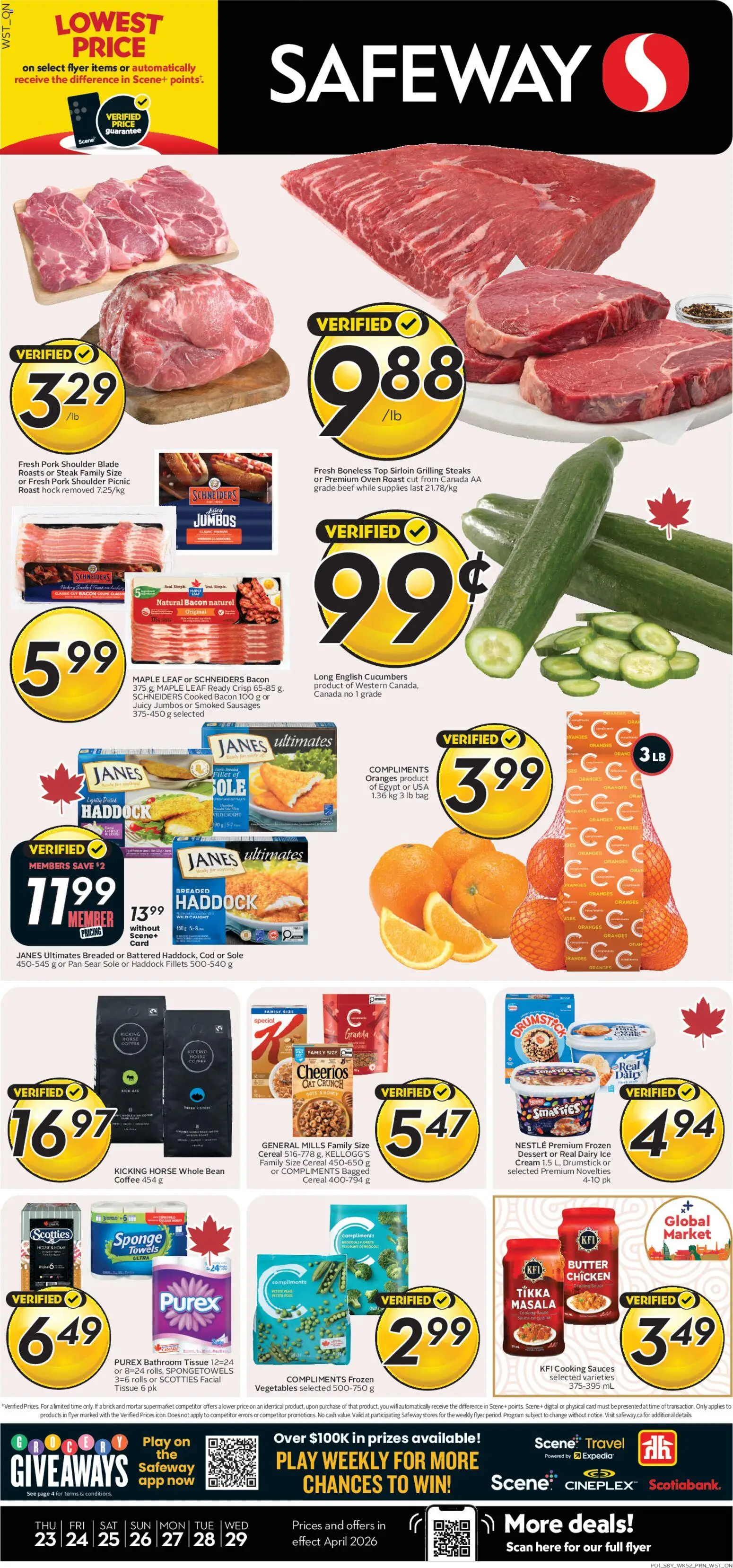 Safeway flyer valid from 23.04.2026 | Page: 1 | Products: Bag, Oven, Coffee, Oranges