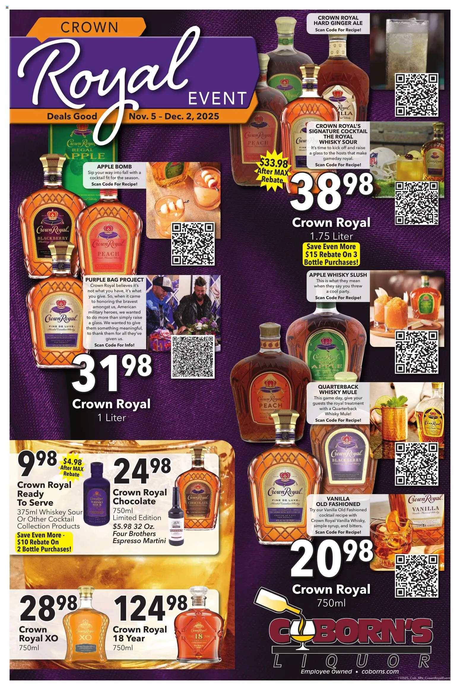 Coborn's Crown Royal Month - valid from 05.11.2025 | Page: 1 | Products: Chocolate, Whiskey, Peach, Game