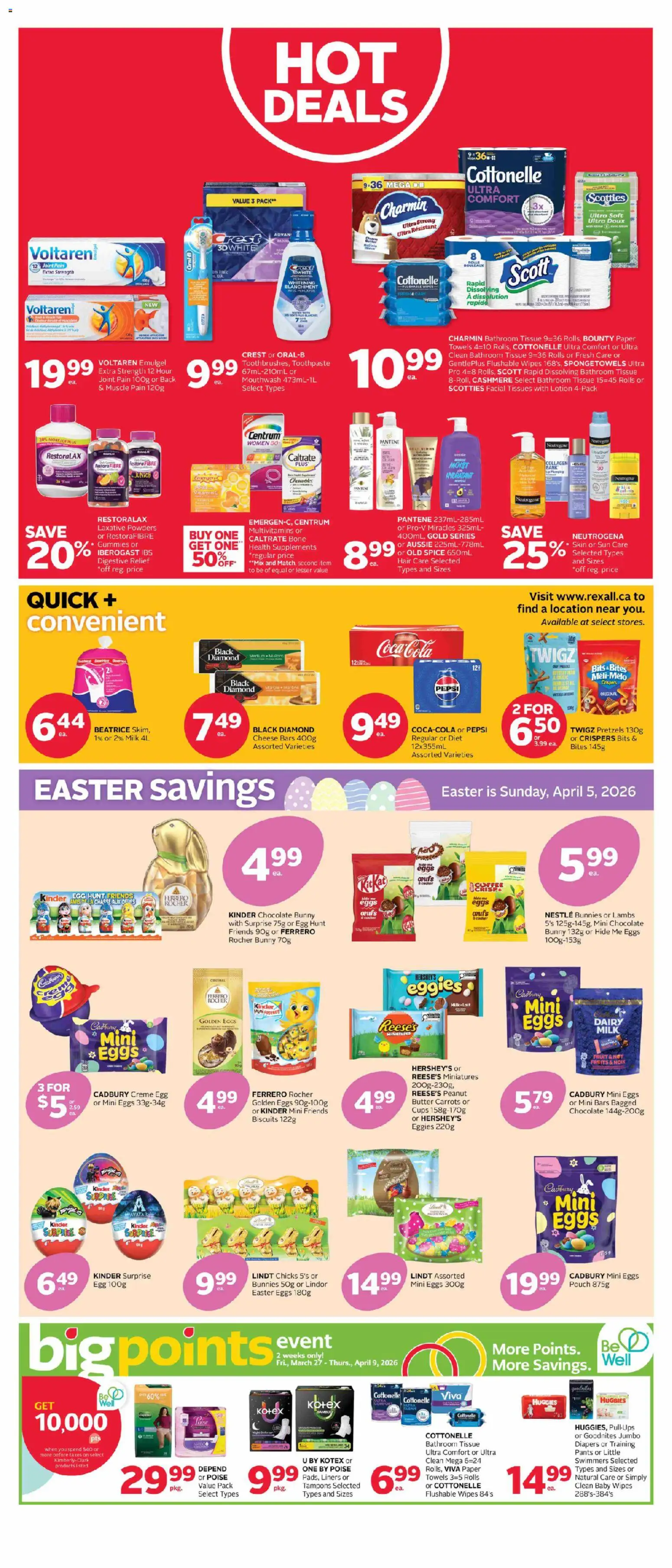 Rexall flyer valid from 27.03.2026 | Page: 3 | Products: Eggs, Coffee, Chocolate, Pants