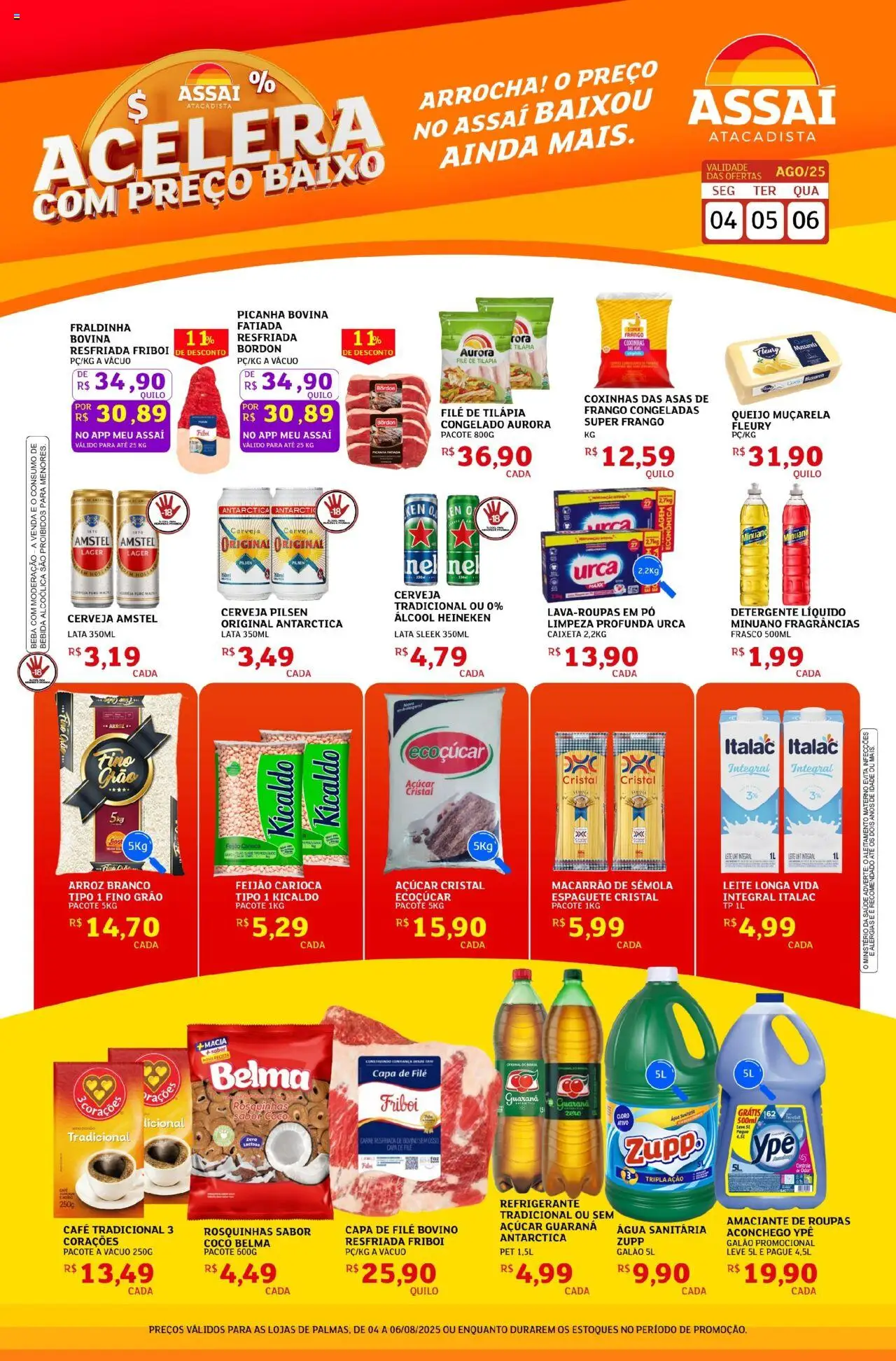 Assaí Atacadista Folheto - válido de 04.08.2025 | Página: 1 | Produtos: Pó, Tilápia, Macarrão, Roupas