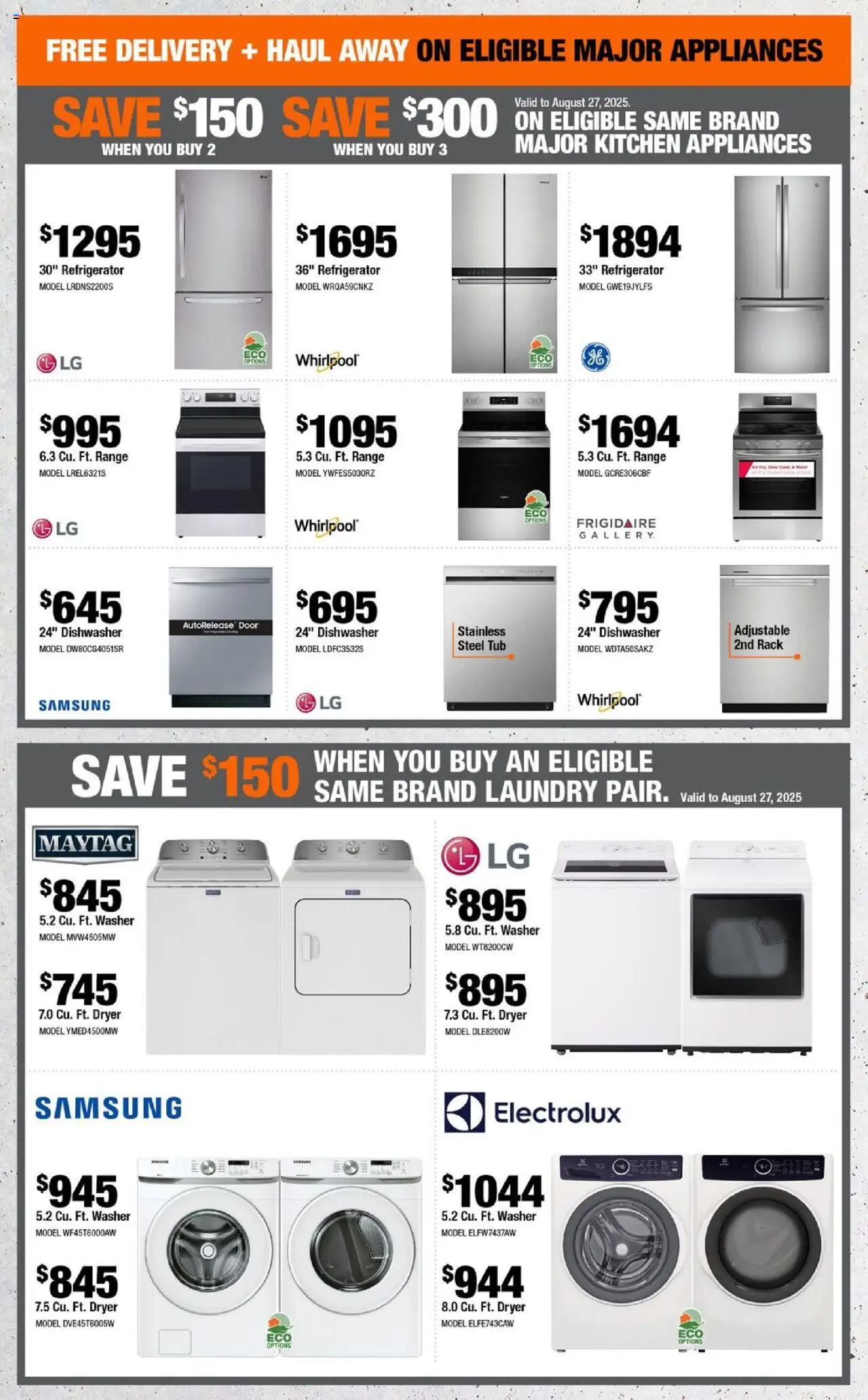 Home Depot flyer valid from 14.08.2025 | Page: 7 | Products: Refrigerator, Dryer, Dishwasher