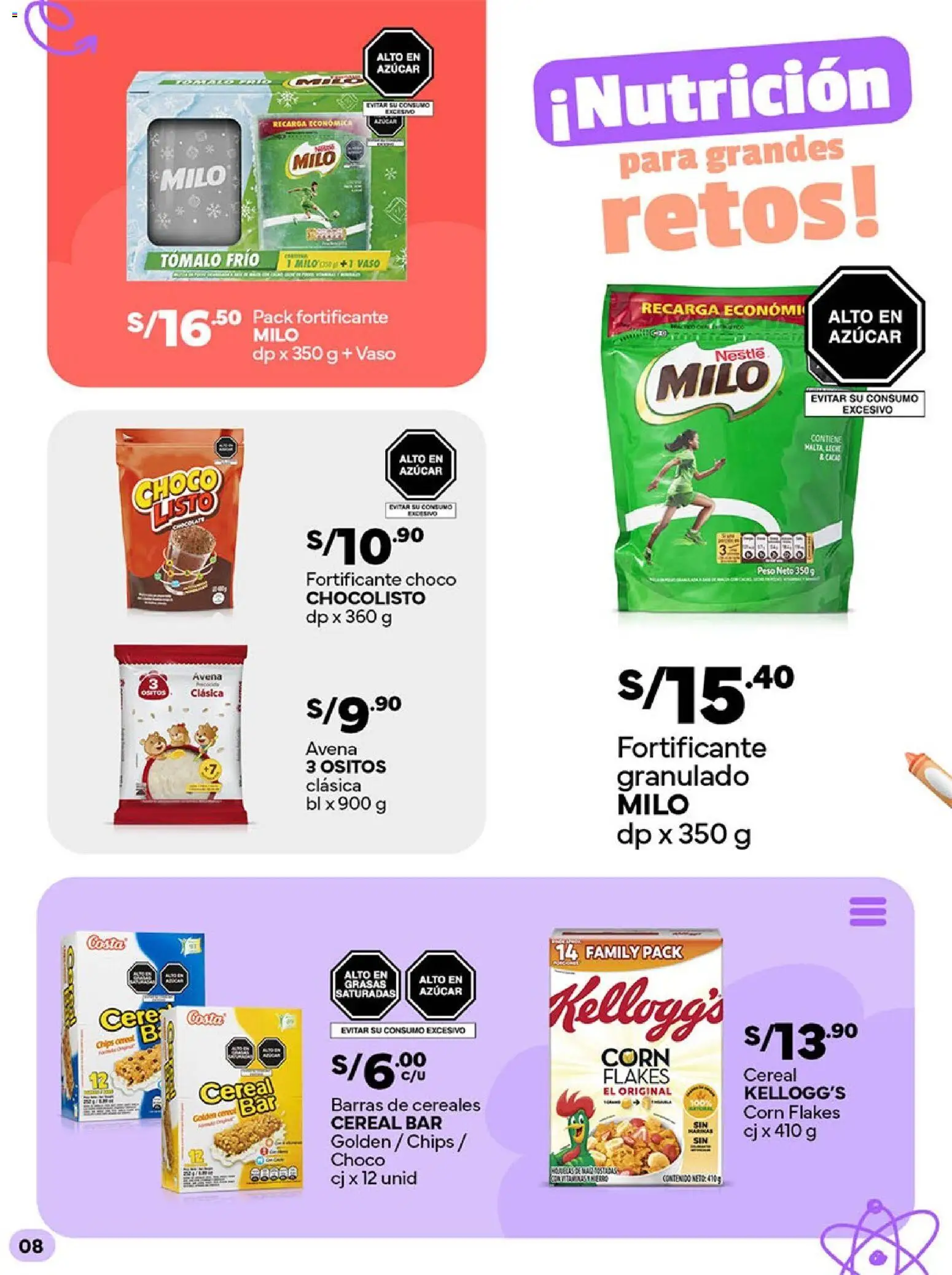 Catálogo Plaza Vea válido desde 16.02.2026 | Página: 8 | Productos: Leche, Cereales, Avena, Peso