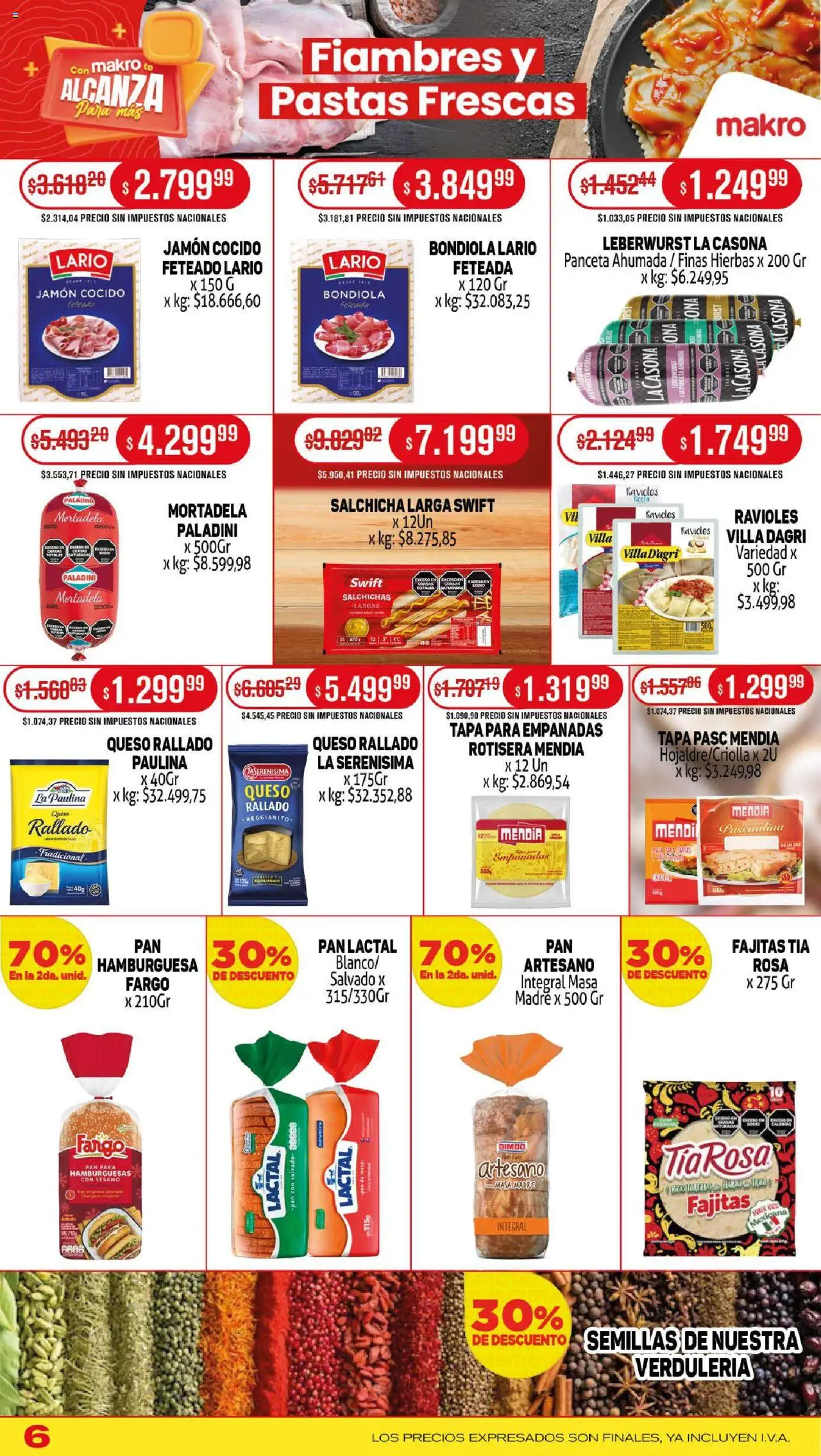 Makro - Ofertas │ válido desde el 11.09.2025 | Página: 6 | Productos: Jamón cocido, Panceta, Semillas, Ravioles