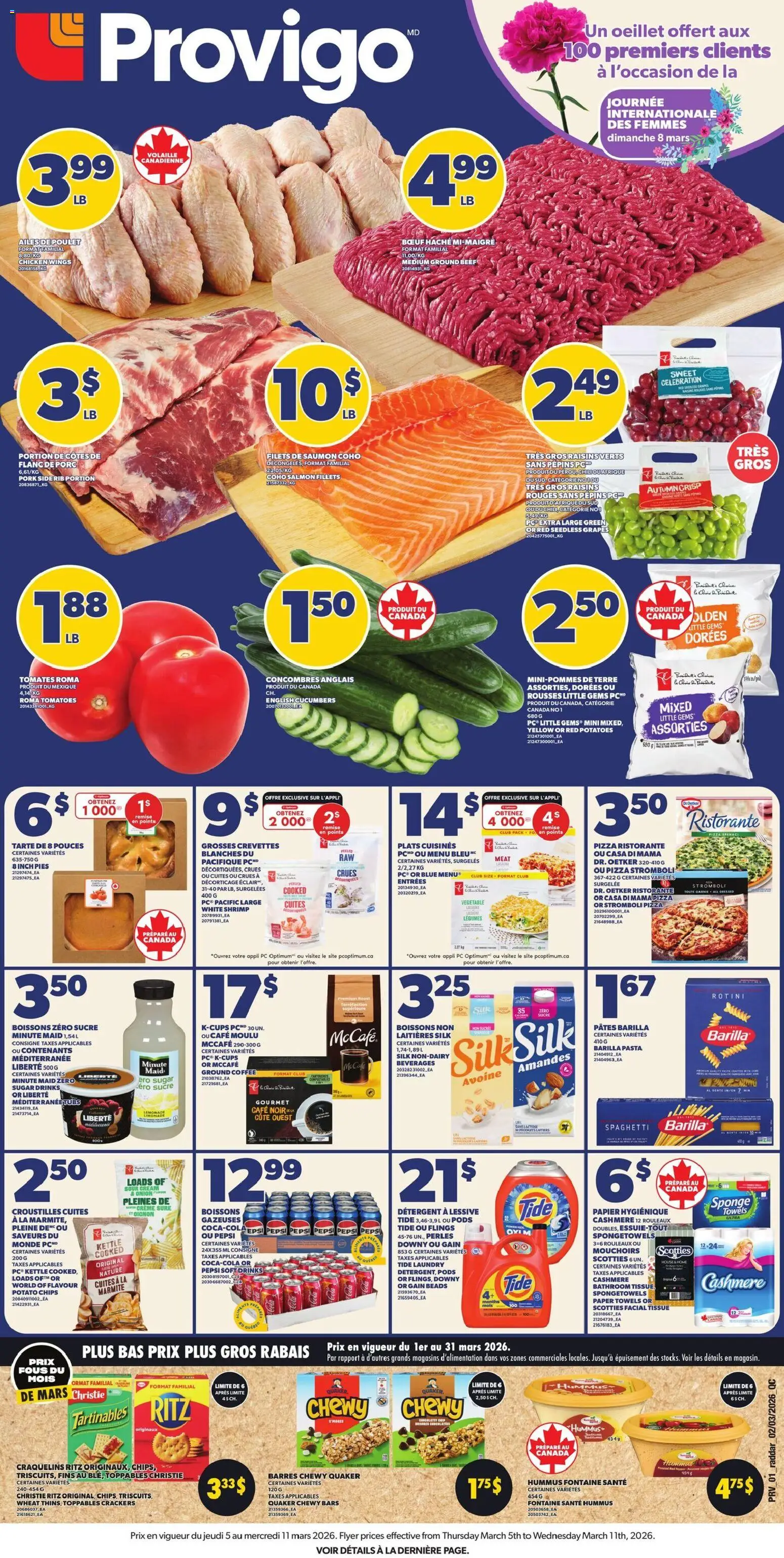 Provigo flyer valid from 05.03.2026 | Page: 1 | Products: Chicken wings, PC, Potatoes, Sponge