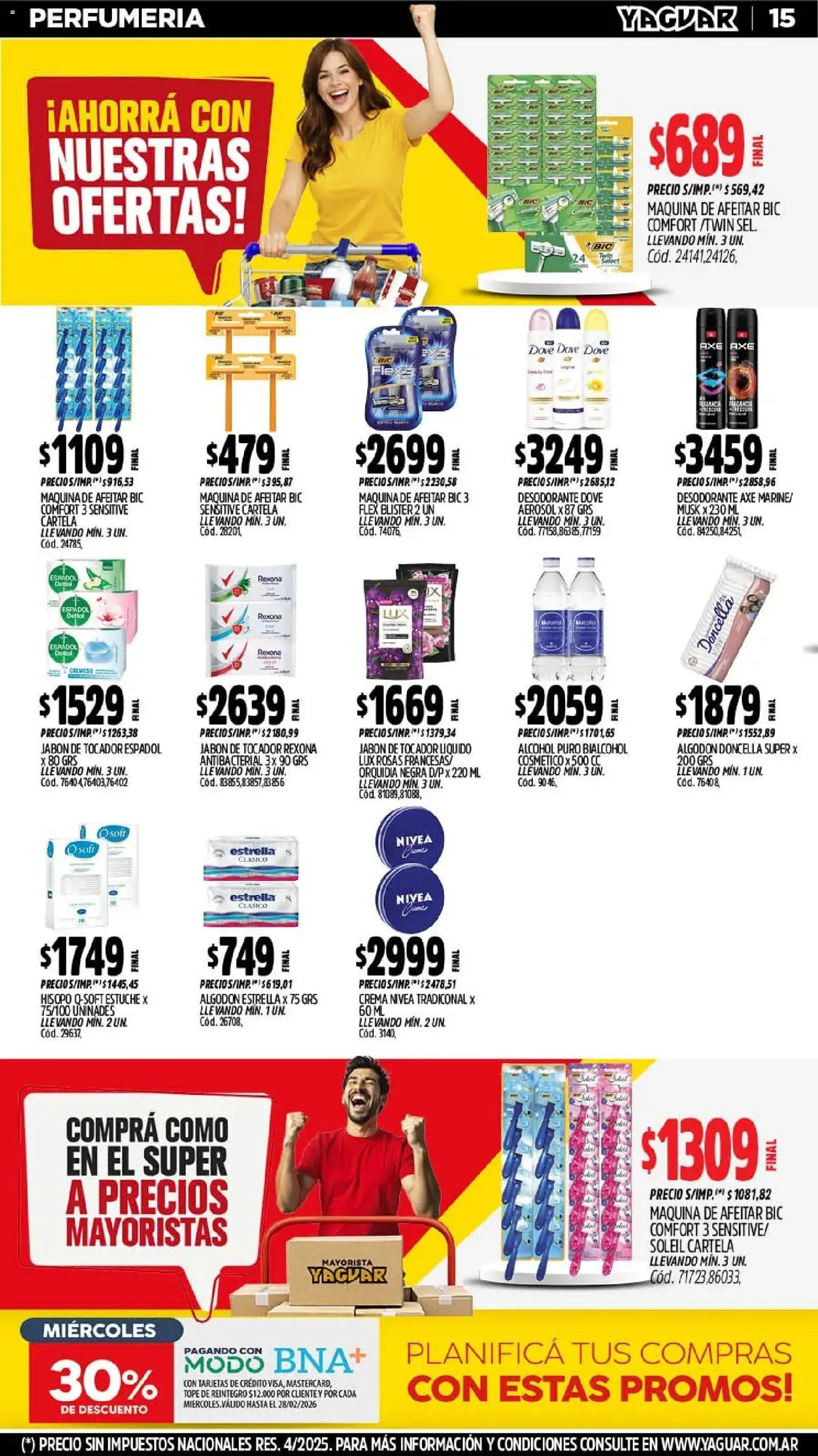 Yaguar - Oferta Semanal Mendoza │ válido desde el 23.02.2026 | Página: 14 | Productos: Algodón, Maquina de afeitar, Desodorante, Crema