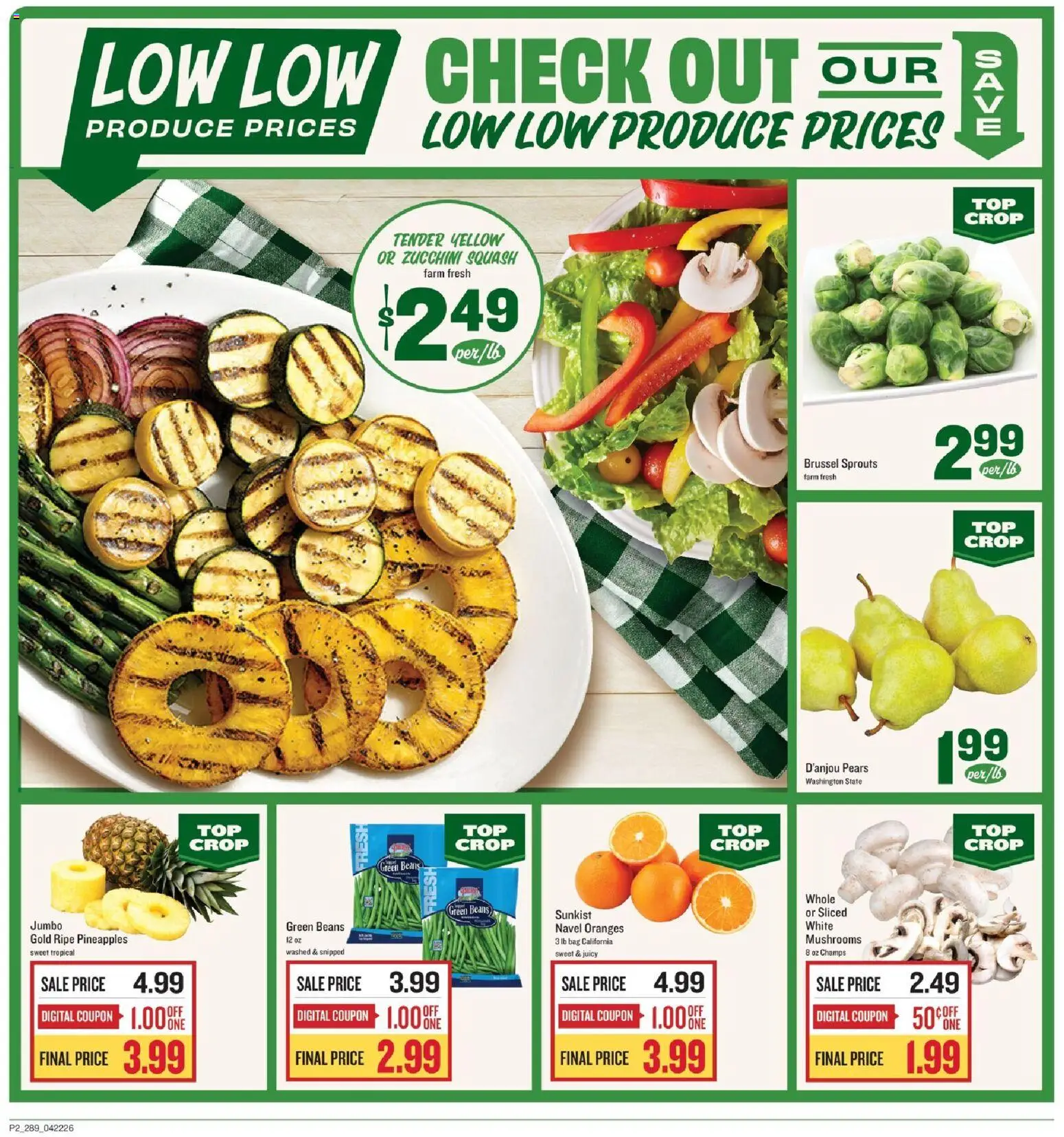 Lowes Foods Weekly Ad - GA - valid from 22.04.2026 | Page: 2 | Products: Squash, Mushrooms, Oranges, Bag