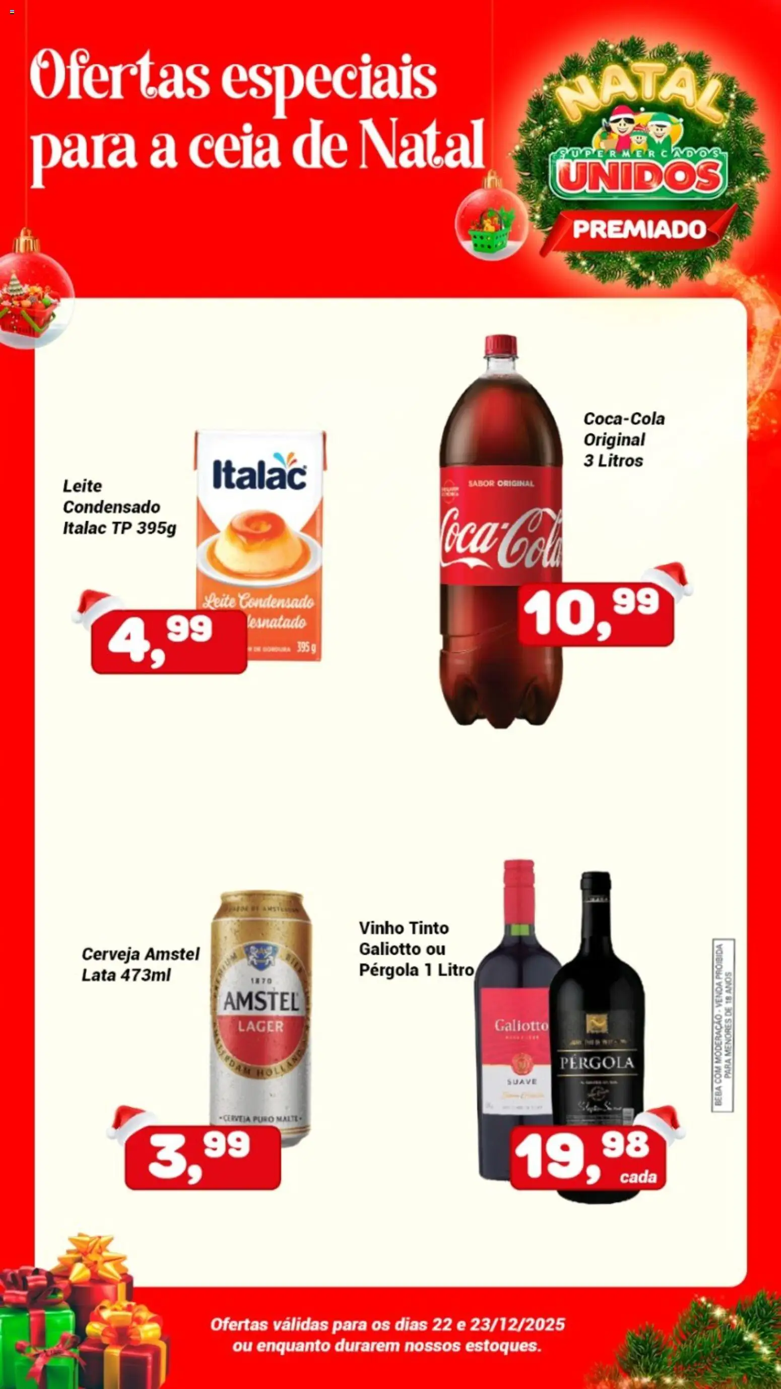 Supermercados Unidos Folheto - válido de 22.12.2025 | Página: 2 | Produtos: Leite, Vinho, Cerveja, Leite condensado