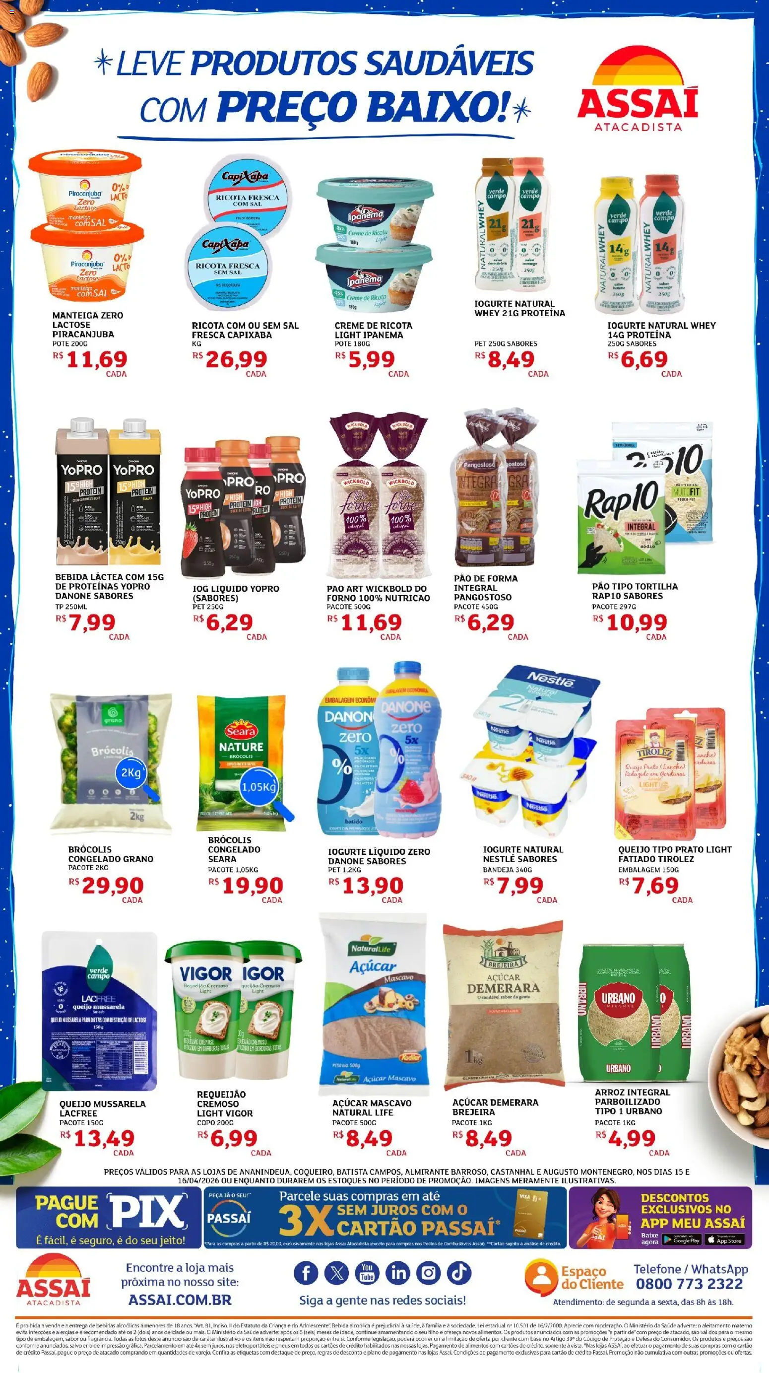Assaí Atacadista Folheto - válido de 15.04.2026 | Página: 2 | Produtos: Açúcar demerara, Manteiga, Iogurte, Bandeja