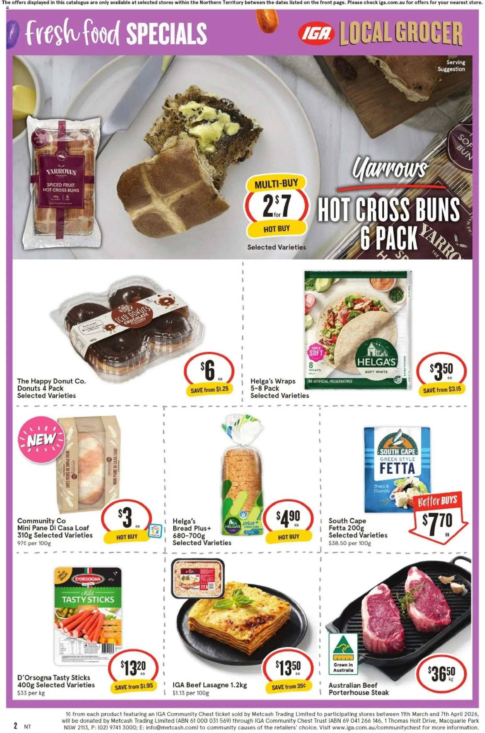 IGA catalogue - valid from 18.03.2026 | Page: 2 | Products: Donuts, Bread, Chocolate, Steak