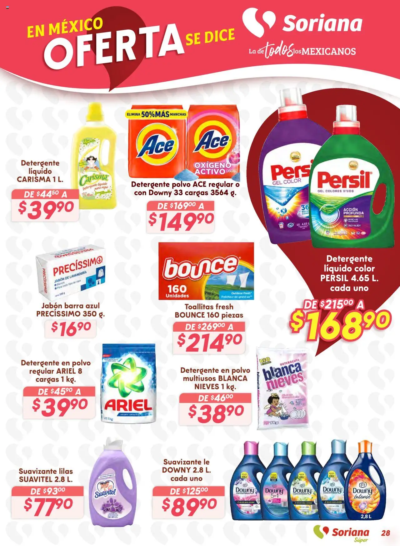 Nuevas ofertas de Soriana válidas en toda la República Mexicana desde el 25.09.2025. ¡Encuentra las mejores ofertas en Soriana - Preciazazaso Súper: Valle de México! | Página: 28 | Productos: Detergente, Suavizante, Barra, Polvo