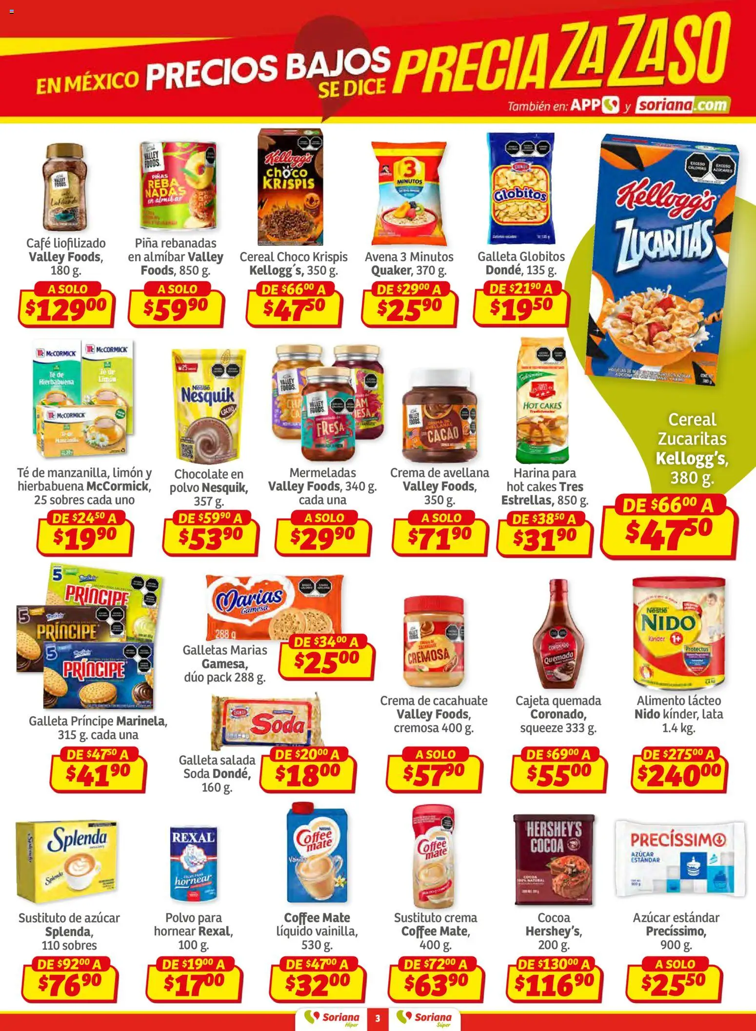 Nuevas ofertas de Soriana válidas en toda la República Mexicana desde el 27.02.2026. ¡Encuentra las mejores ofertas en Soriana Preciazazaso Súper: Frontera Chia, Q. Roo! | Página: 3 | Productos: Azúcar, Crema, Limón, Galletas