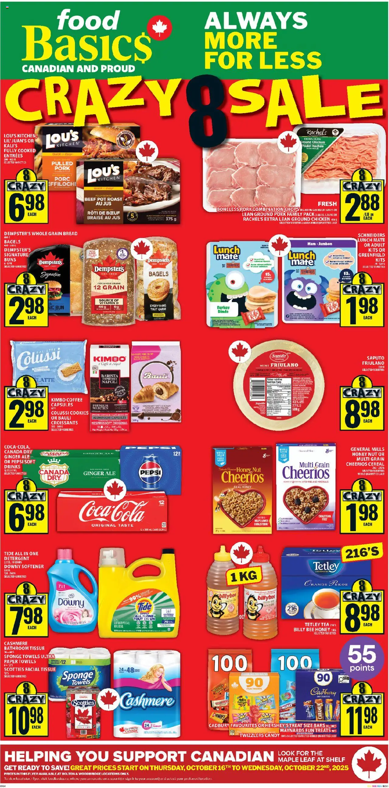 Food Basics flyer valid from 16.10.2025 | Page: 1 | Products: Tea, Sponge, Bread, Chicken