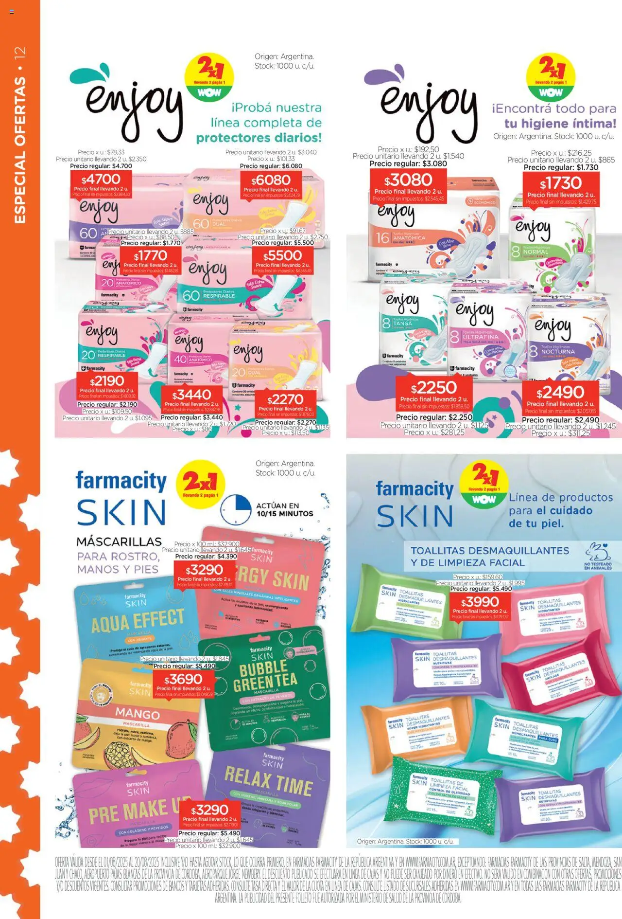 Farmacity catálogo │ válido desde el 01.08.2025 | Página: 12 | Productos: Toallas, Mascarilla, Toallitas desmaquillantes, Mango