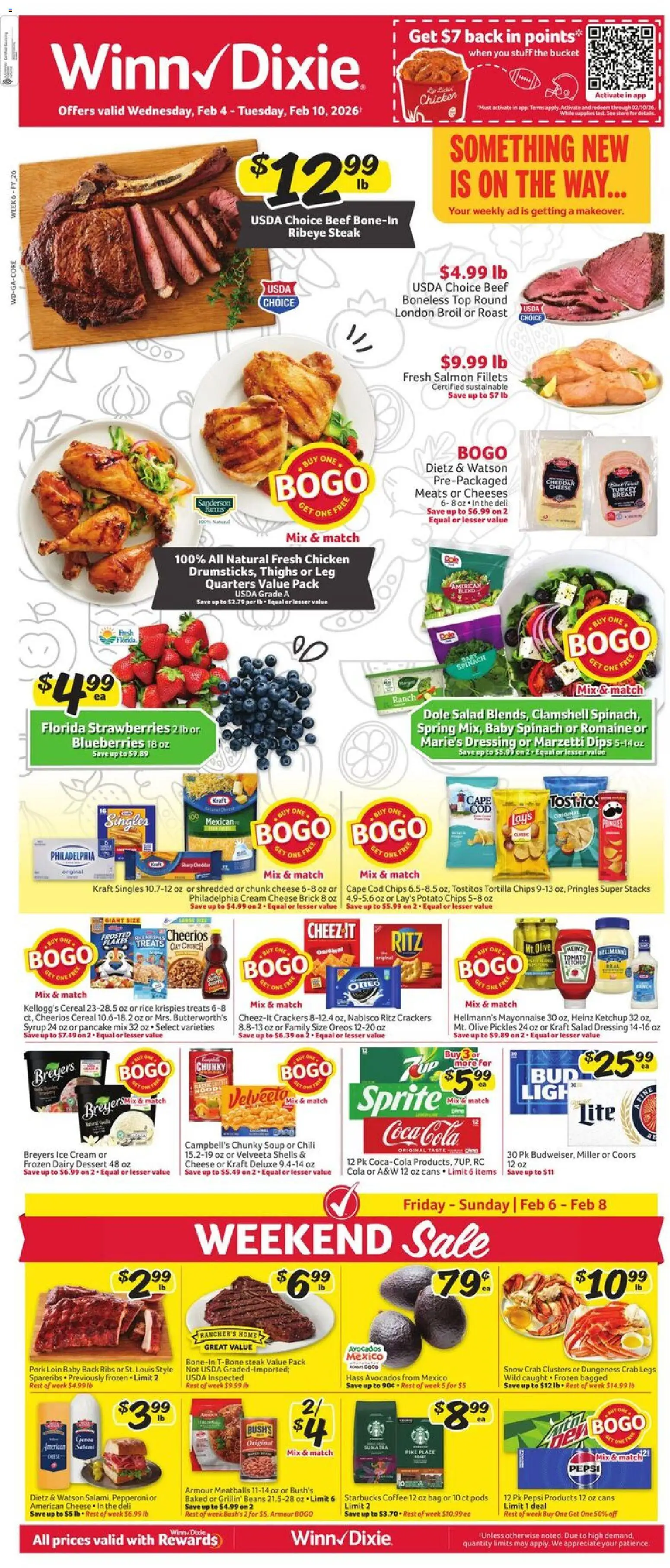 Winn Dixie Weekly Circular - GA - valid from 04.02.2026 | Page: 1 | Products: Cheese, Coffee, Ketchup, Ice cream