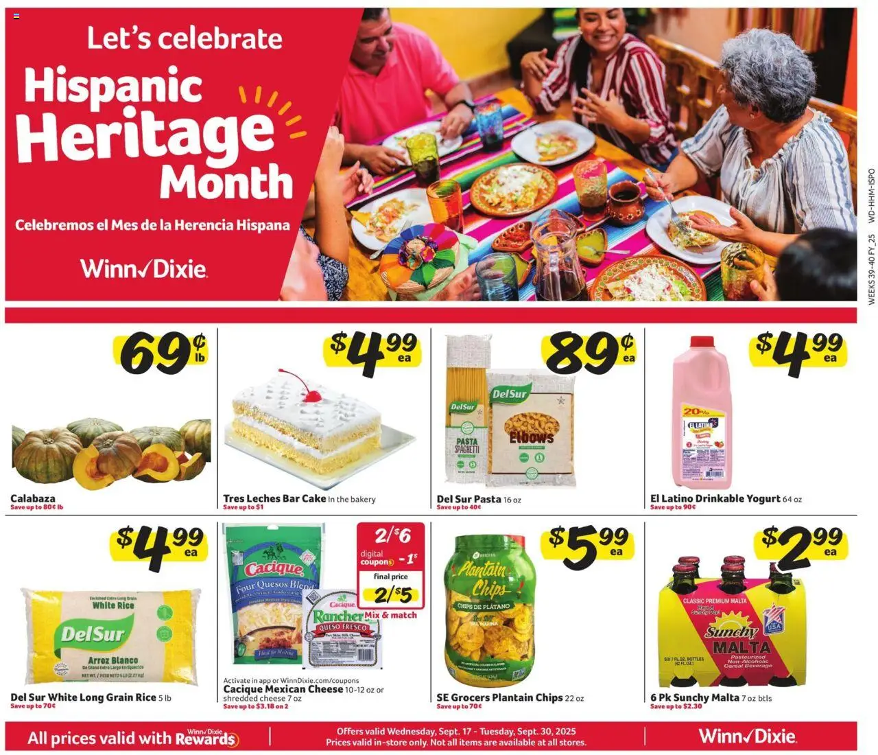 Winn Dixie In-Store Flyer - valid from 17.09.2025 | Page: 1 | Products: Bakery, Cheese, Rice, Chips