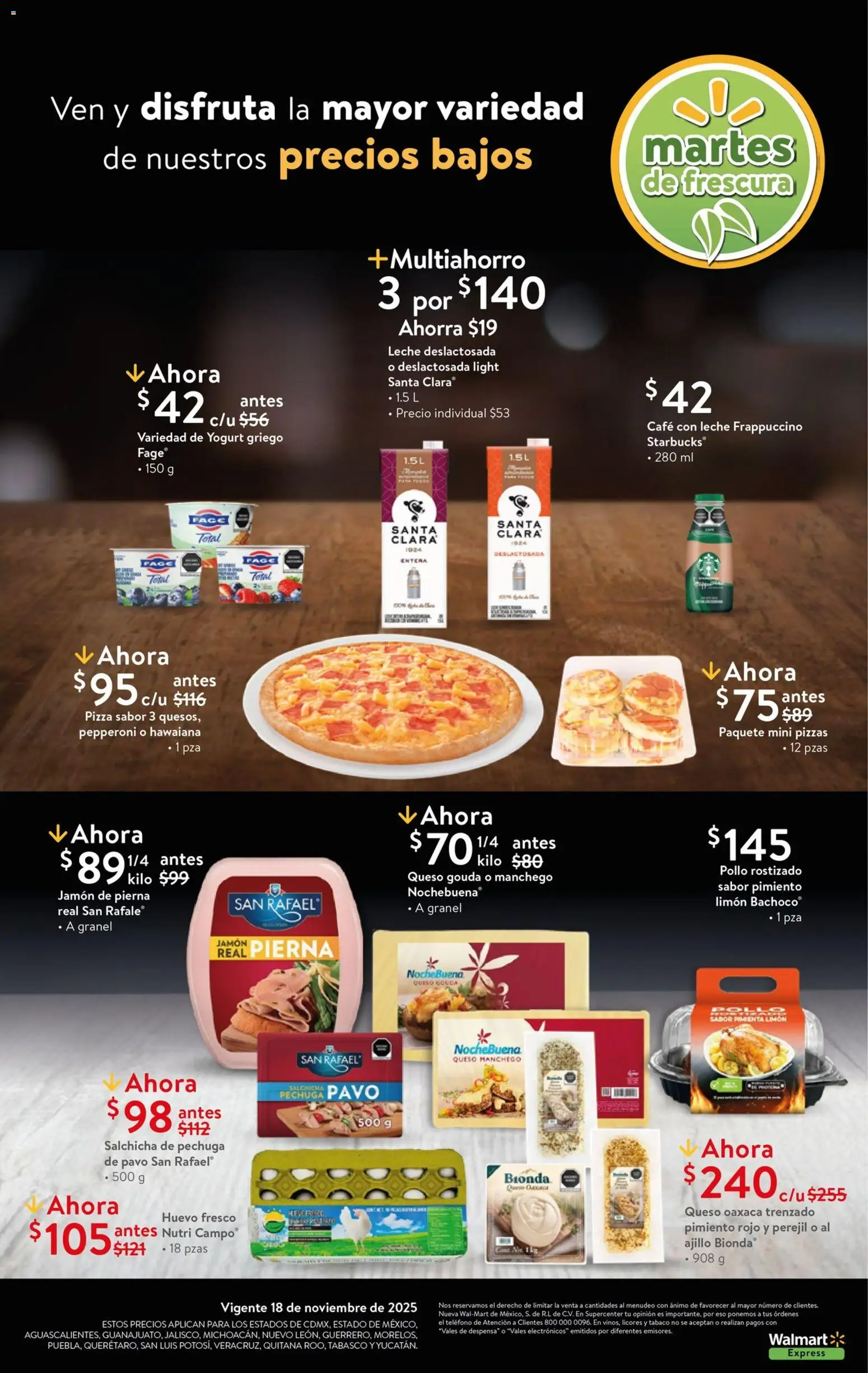 Nuevas ofertas de Walmart Express válidas en toda la República Mexicana desde el 18.11.2025. ¡Encuentra las mejores ofertas en Walmart Express folleto Ofertas! | Página: 3 | Productos: Limón, Leche, Queso, Pizza