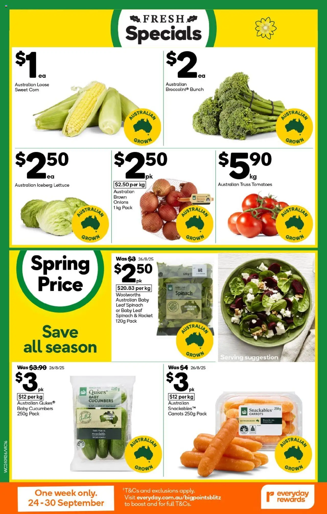 Woolworths catalogue - valid from 24.09.2025 | Page: 16 | Products: Lettuce, Carrots, Cucumbers, Onions