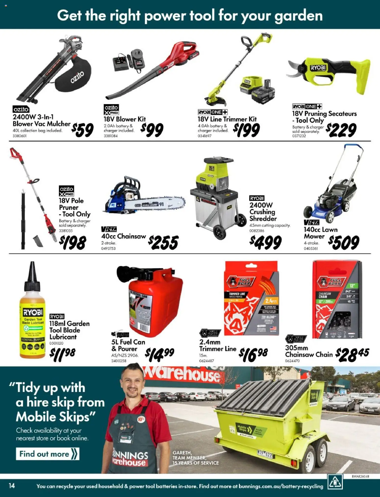 Bunnings Warehouse catalogue - valid from 11.03.2026 | Page: 14 | Products: Chain, Batteries, Bag, Mobile
