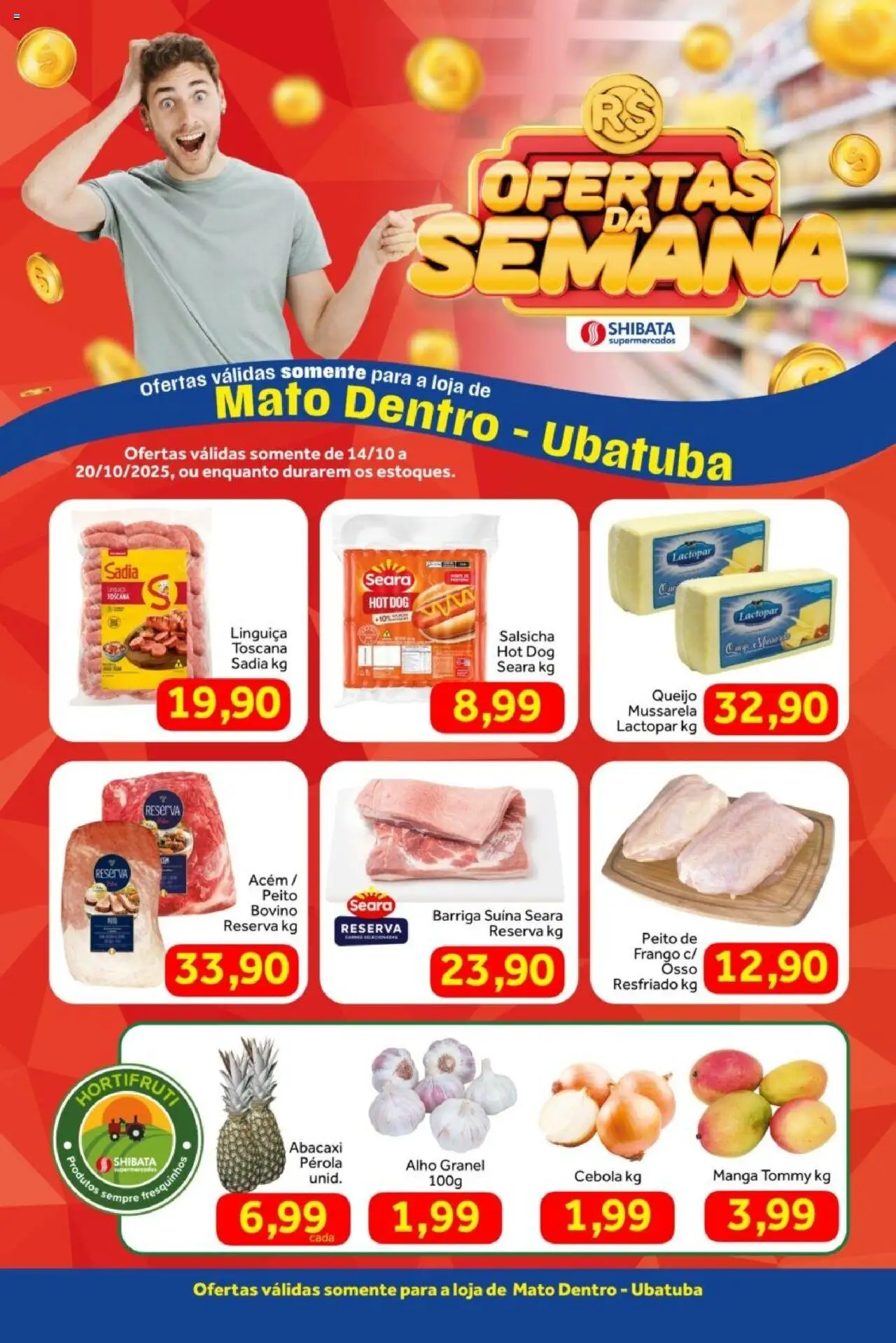 Shibata Folheto - válido de 14.10.2025 | Página: 1 | Produtos: Alho, Cebola, Salsicha, Abacaxi