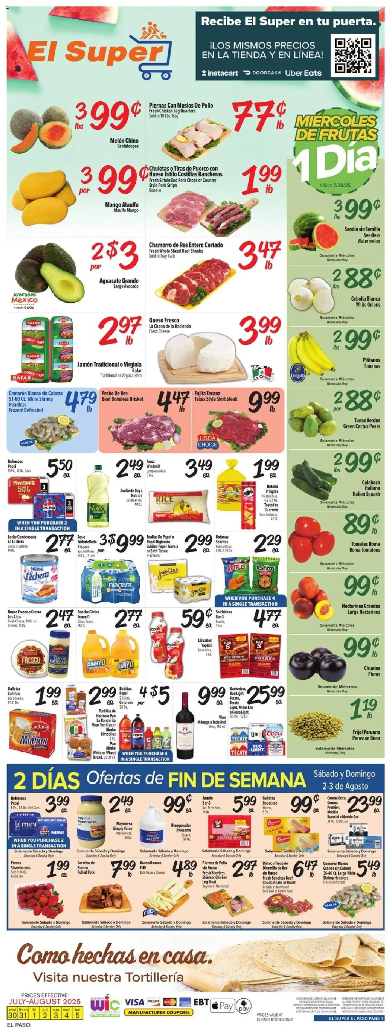 El Super Weekly Ad - TX - valid from 30.07.2025 | Page: 1 | Products: Box, Bananas, Mango, Bag