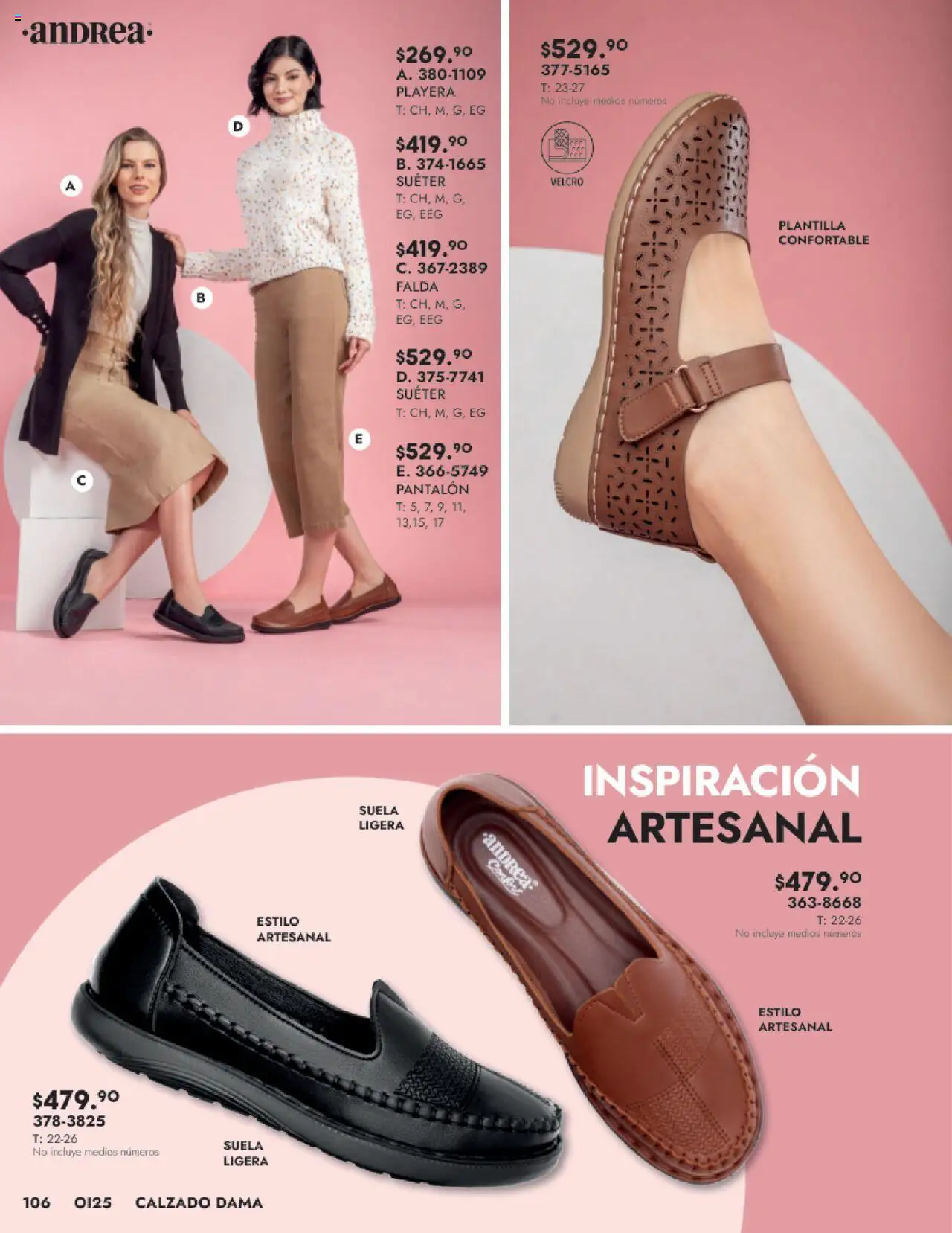 Nuevas ofertas de Andrea válidas en toda la República Mexicana desde el 24.08.2025. ¡Encuentra las mejores ofertas en Andrea - Catálogo Calzado Dama! | Página: 106 | Productos: Suéter, Playera, Falda